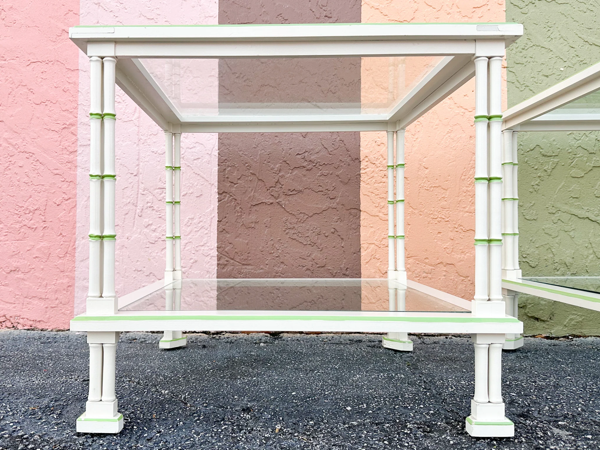 Pair of Tri Leg Faux Bamboo Side Tables - Image 5