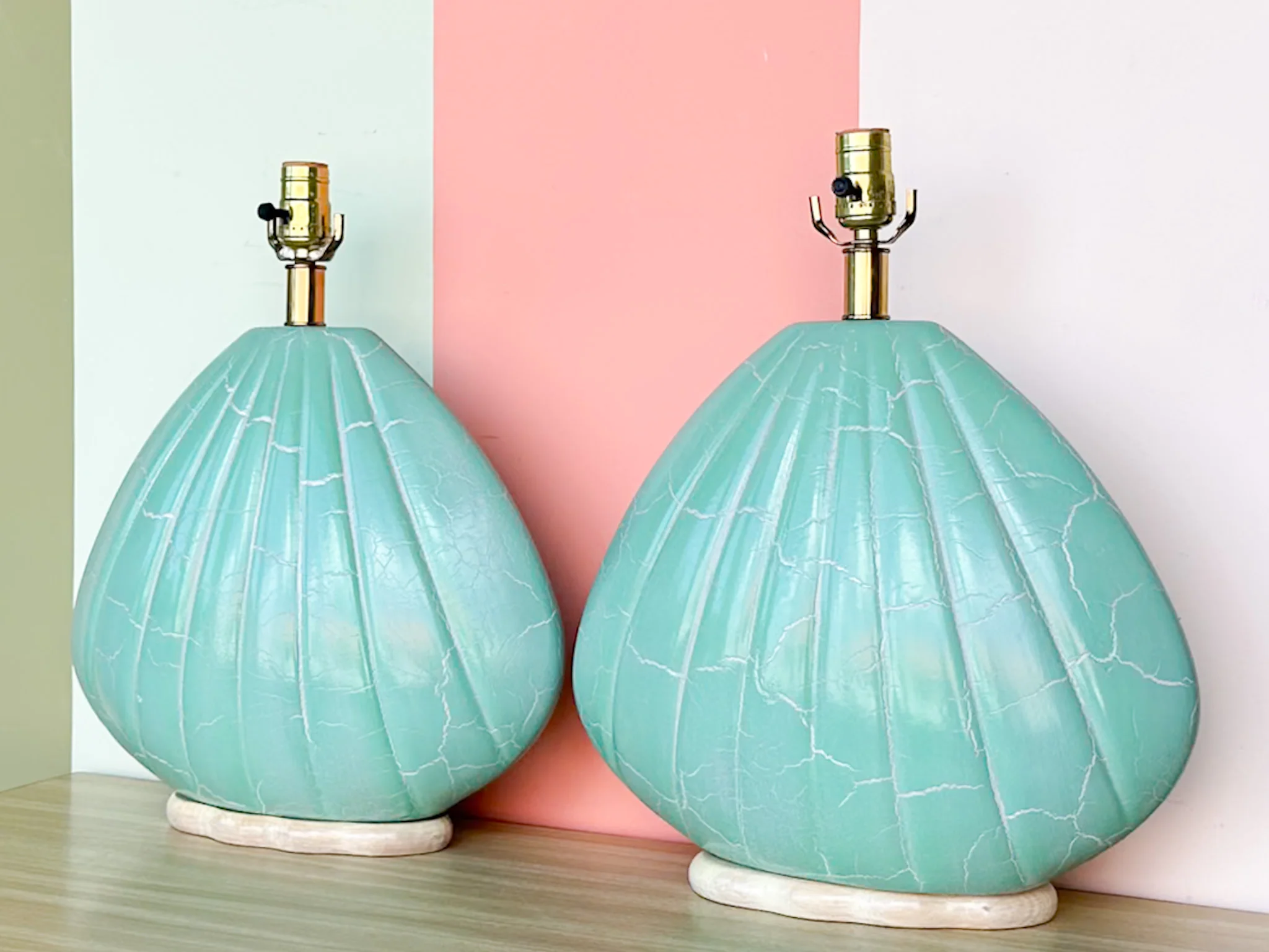 Pair of Turquoise Clam Shell Lamps - Image 3