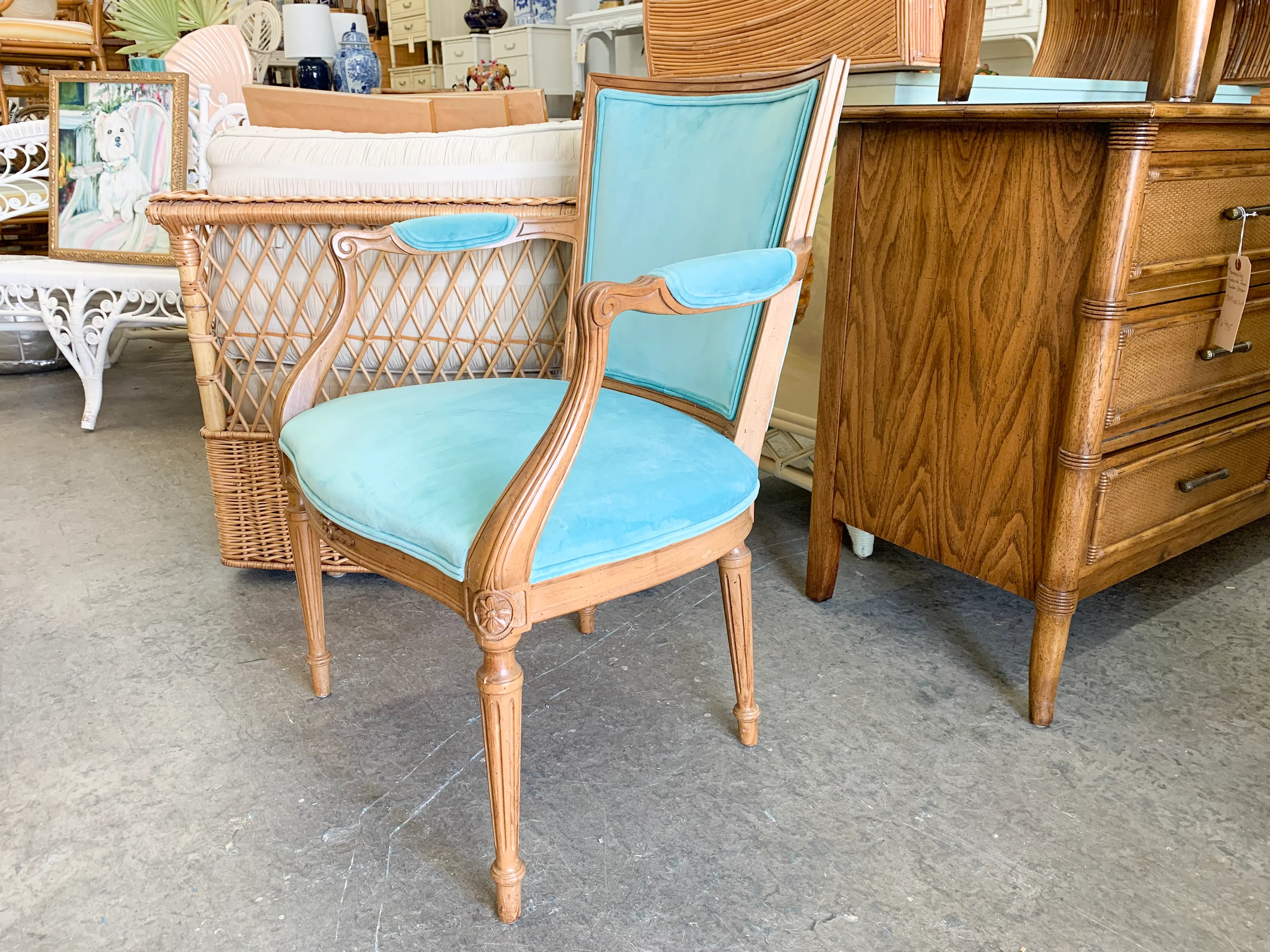 Pair of Turquoise Regency Bergere Chairs - Image 5