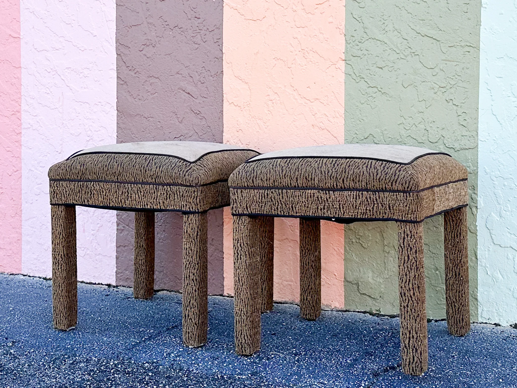 Pair of Upholstered Animal Print Stools - Image 2