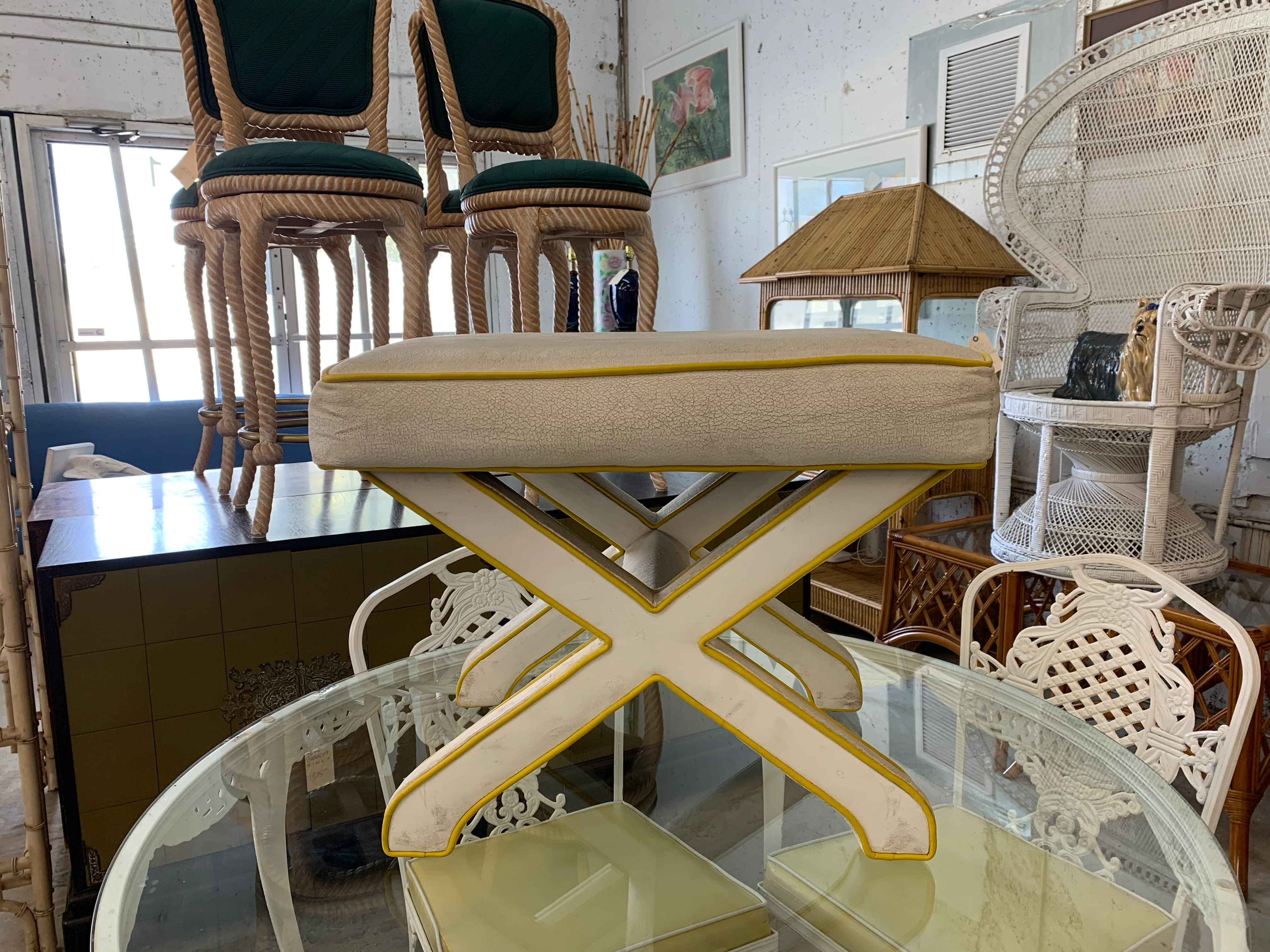 Pair of Upholstered X Benches - Image 2