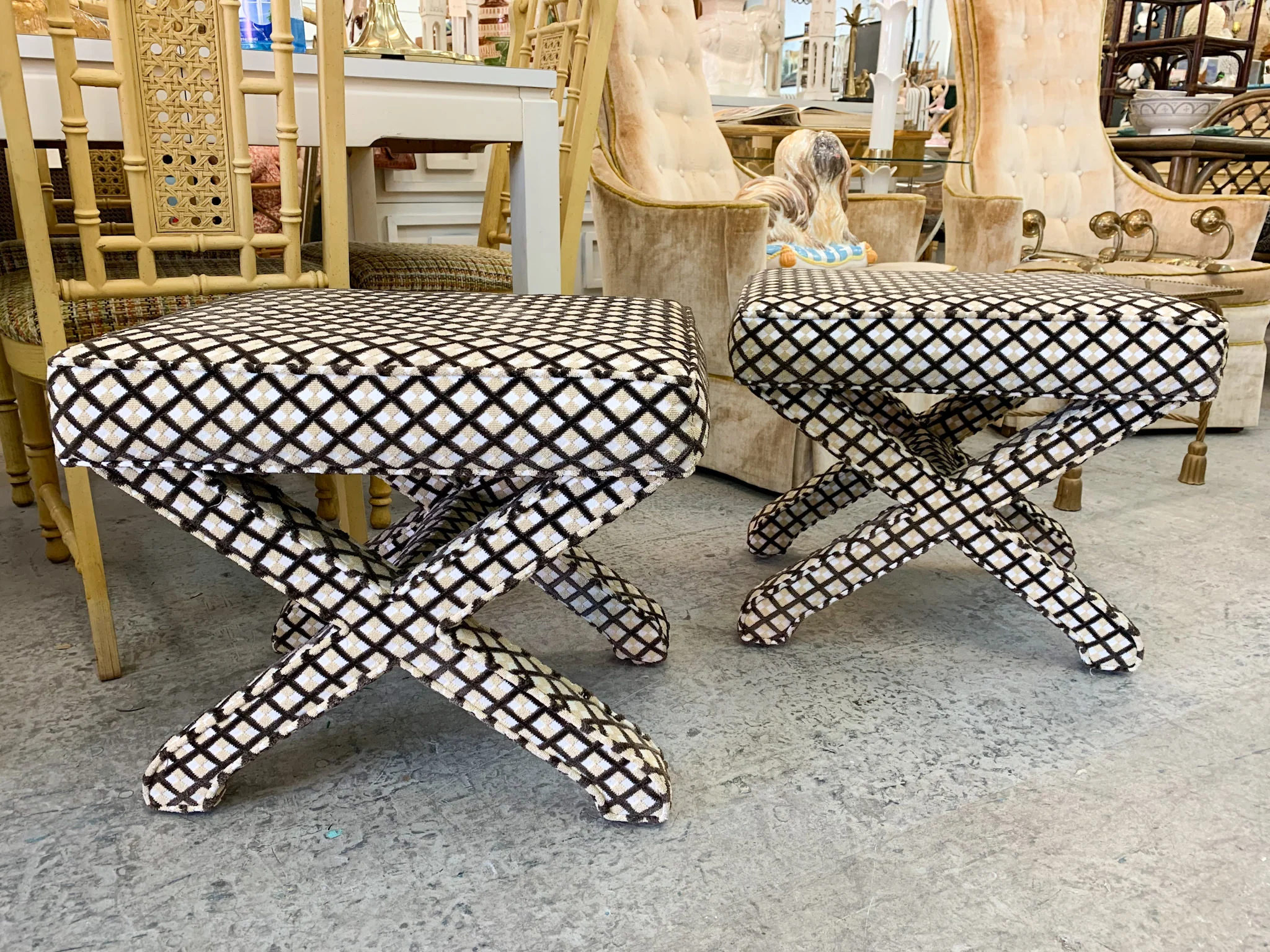 Pair of Upholstered X Benches