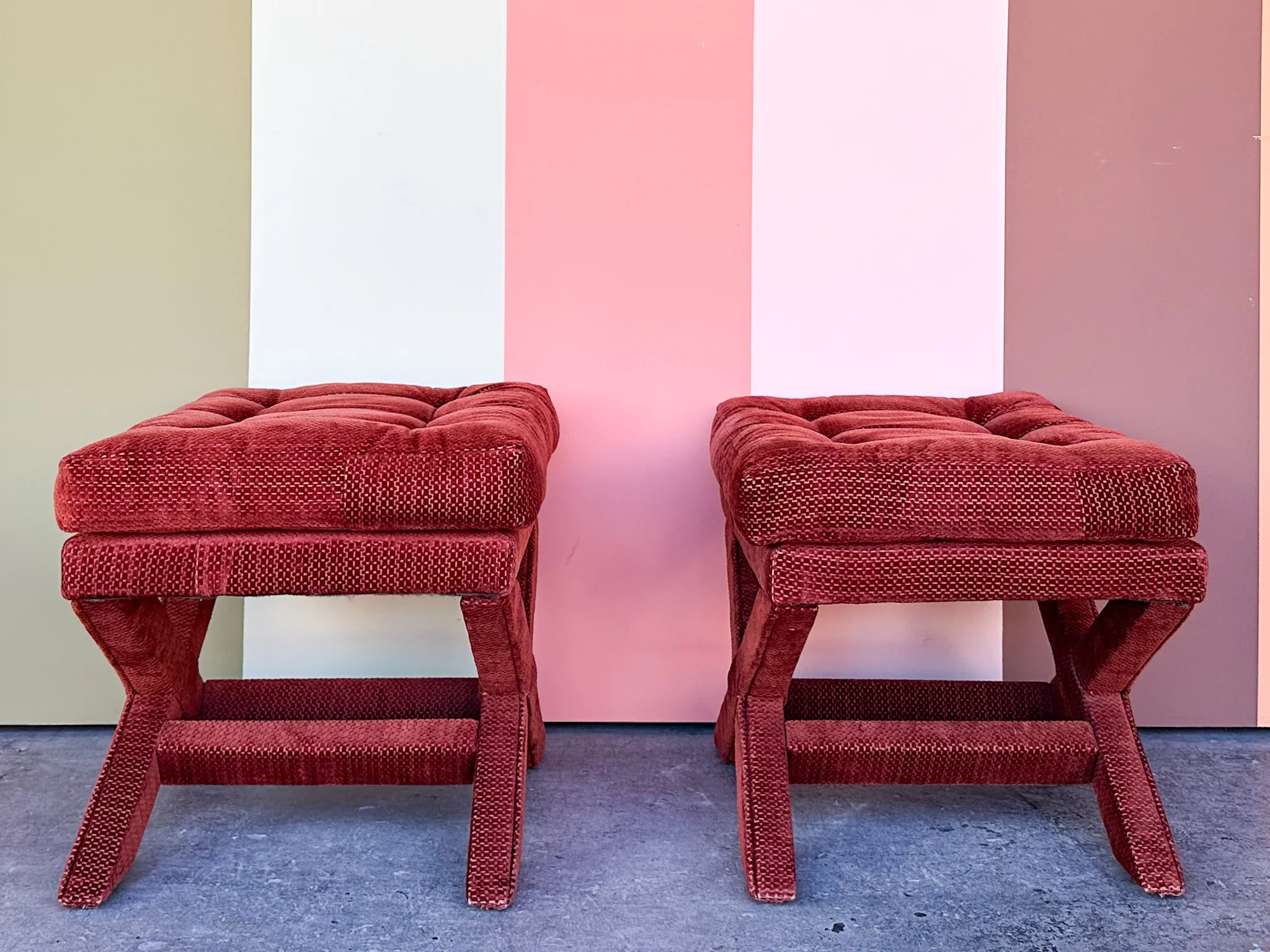 Pair of Upholstered X Benches - Image 3