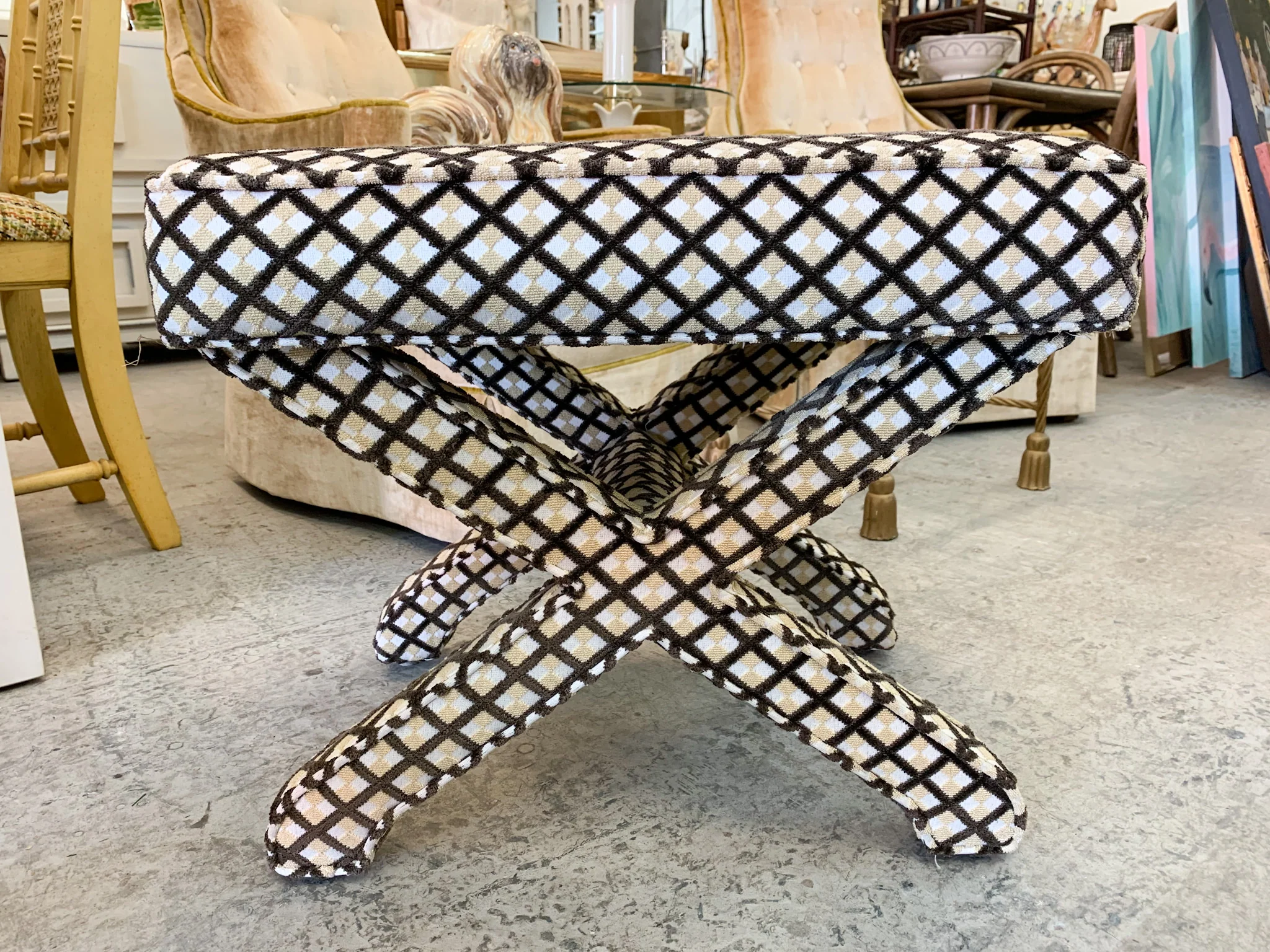 Pair of Upholstered X Benches - Image 4