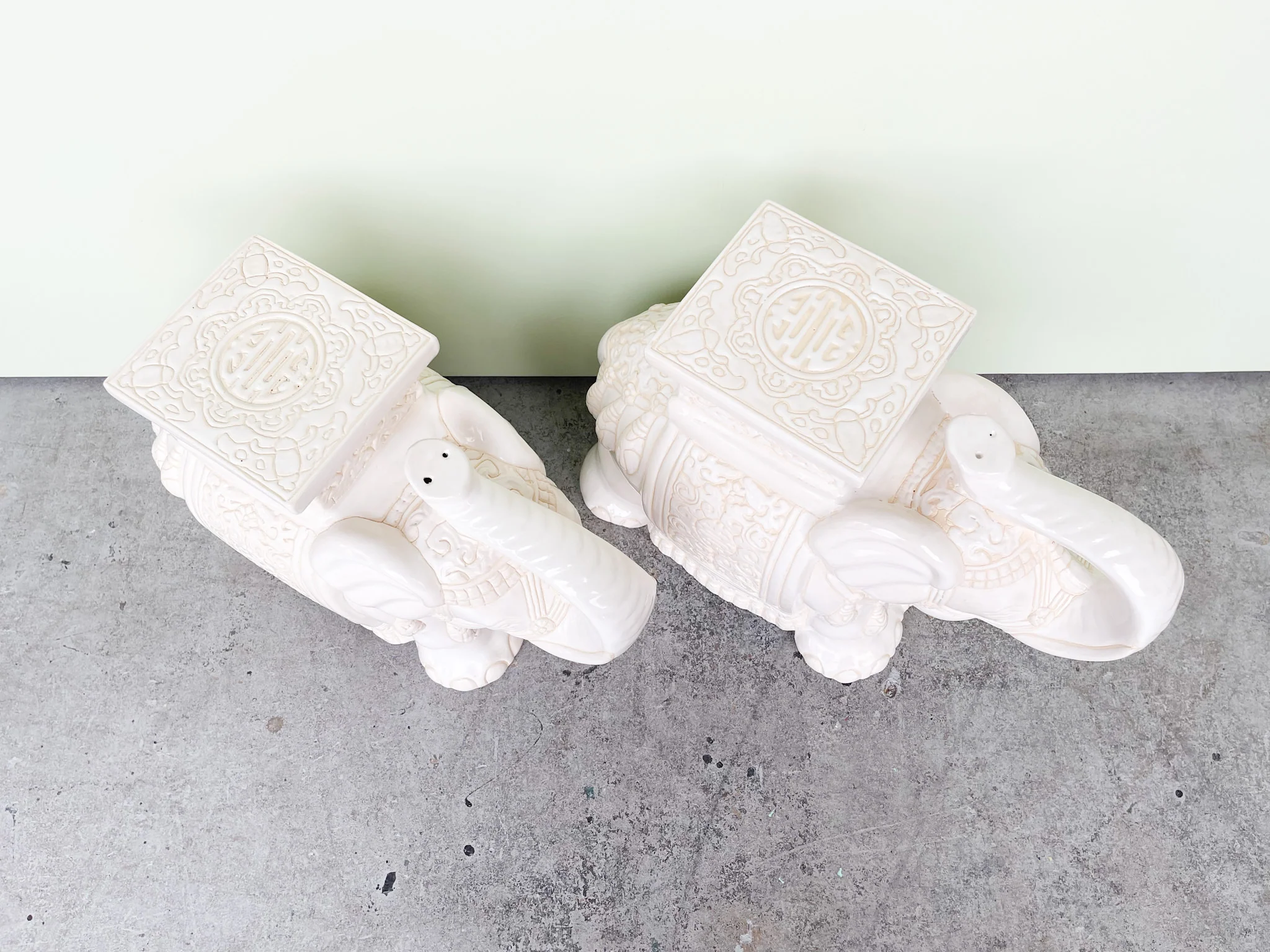 Pair of White Ceramic Elephant Garden Seats - Image 2