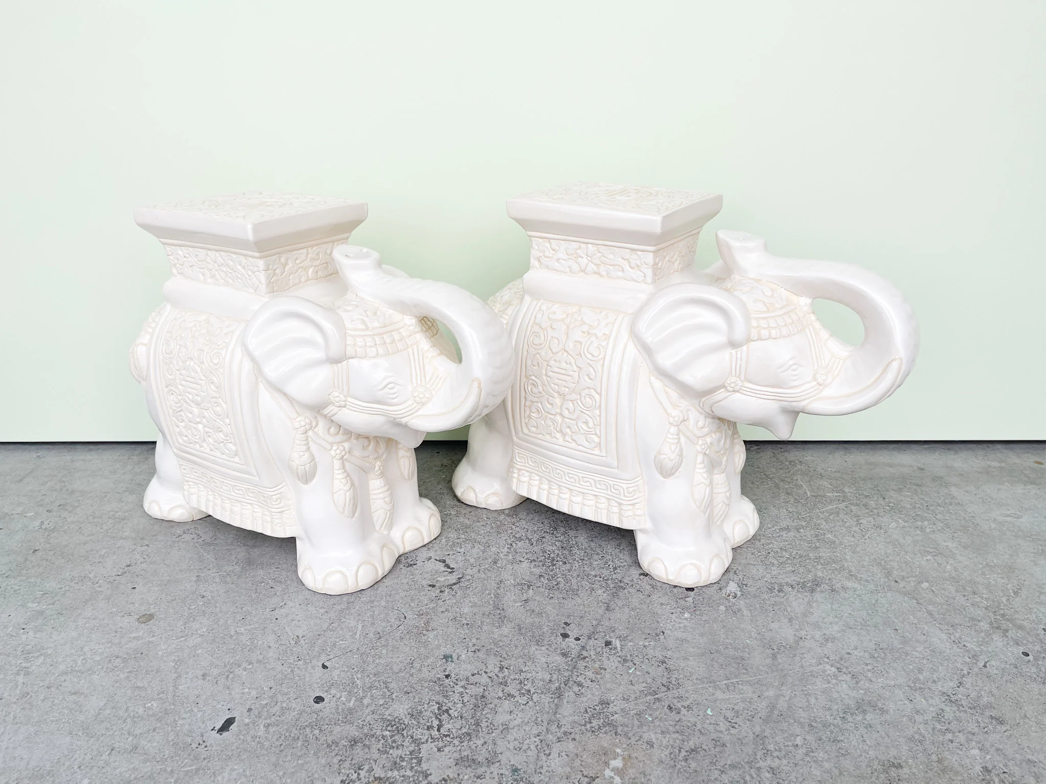 Pair of White Ceramic Elephant Garden Seats - Image 5
