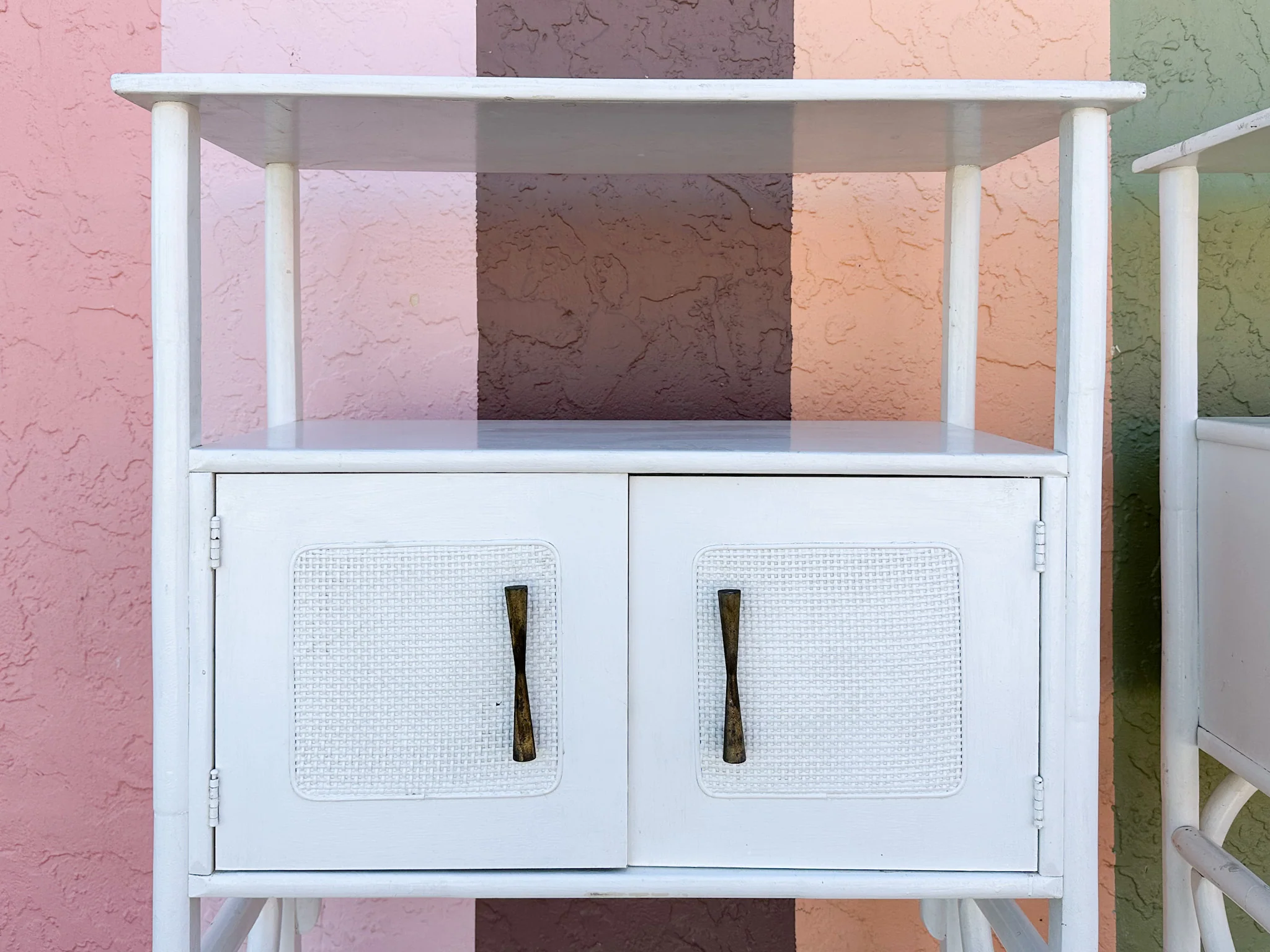 Pair of White Rattan Etageres - Image 3
