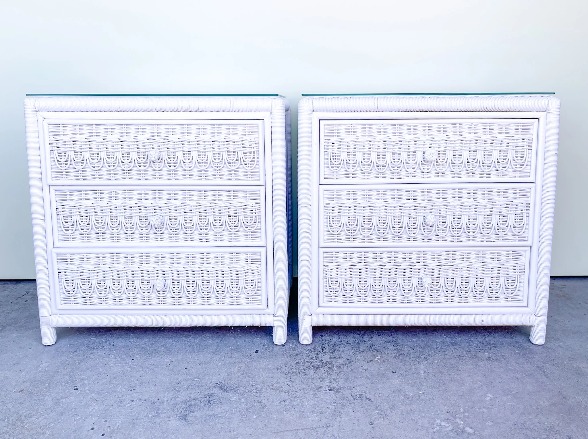 Pair of Wicker Chic Oversized Nightstands