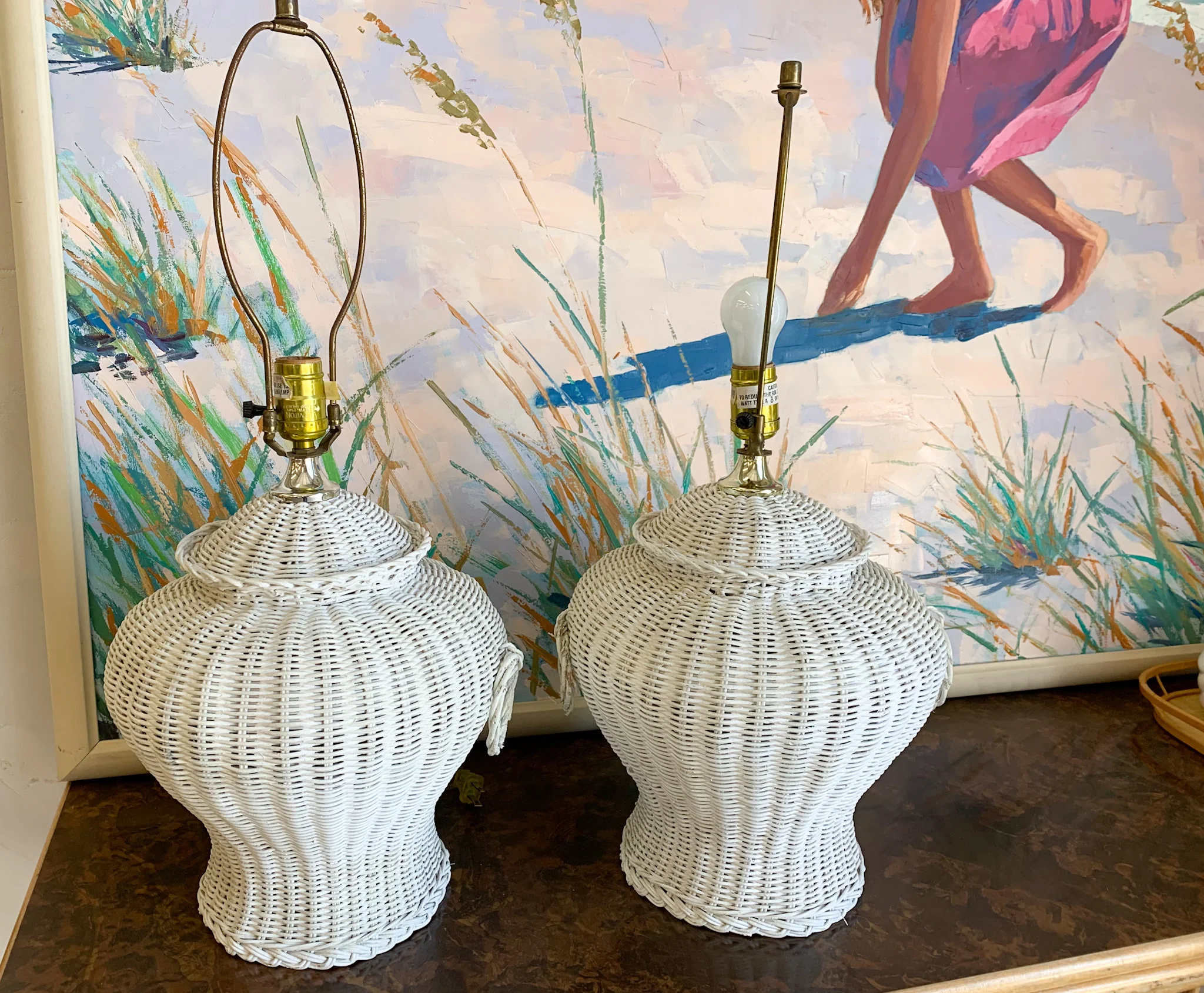 Pair of Wicker Ginger Jar Lamps - Image 2