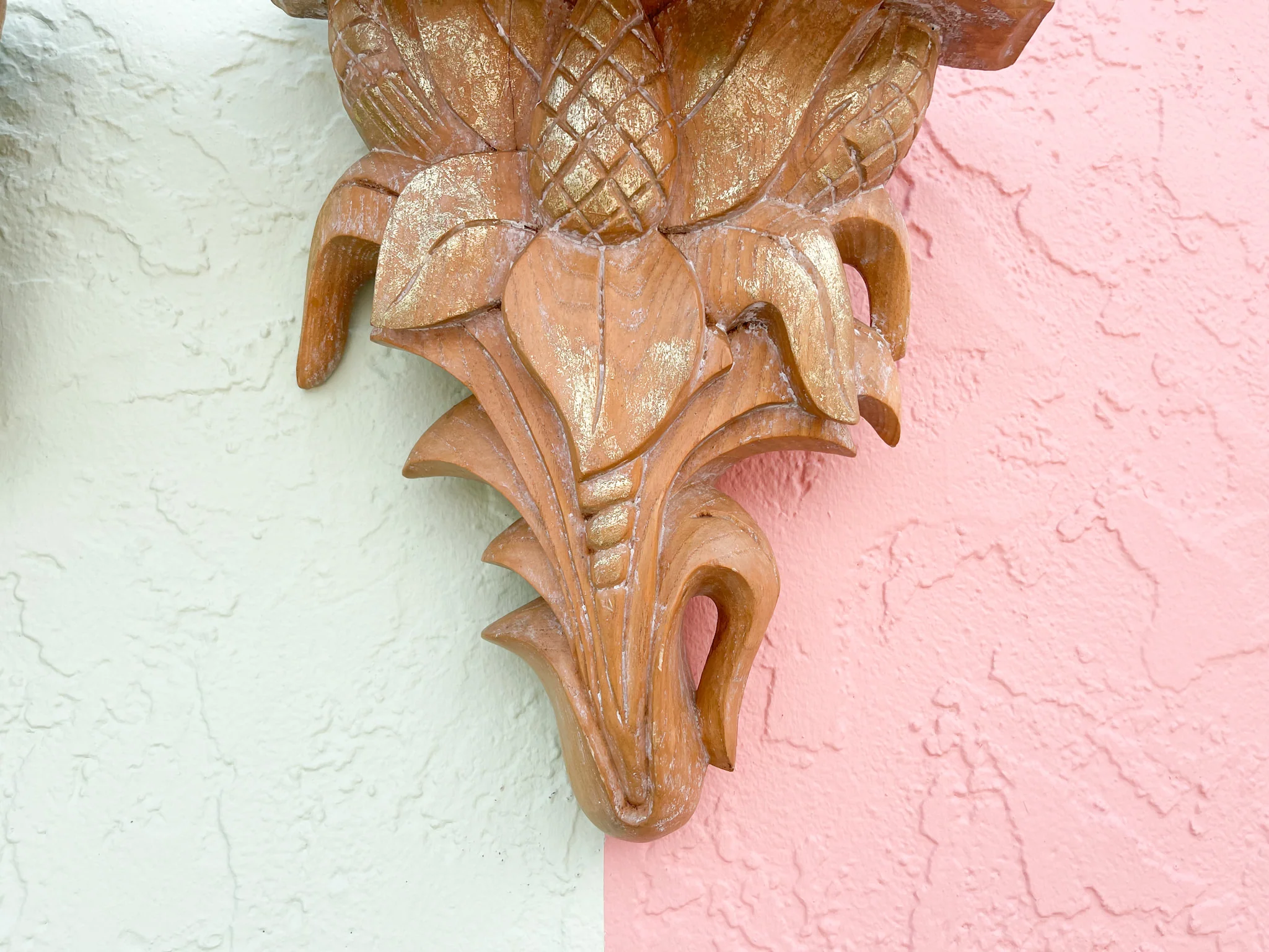 Pair of Wood Carved Pineapple Wall Shelves - Image 4
