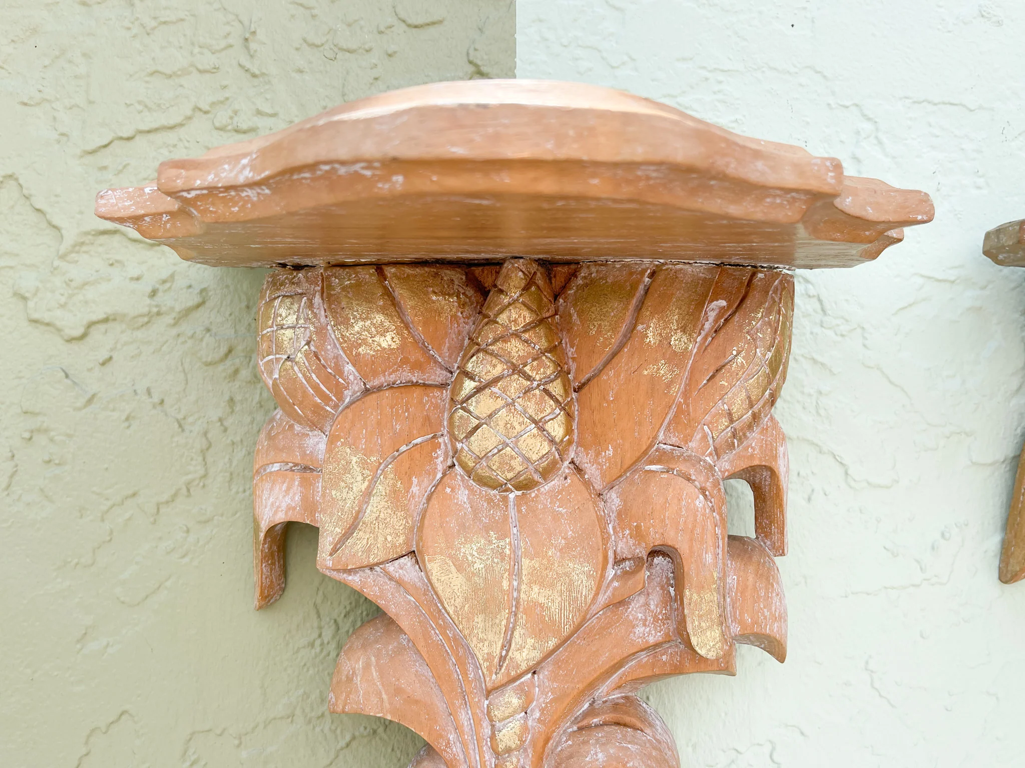 Pair of Wood Carved Pineapple Wall Shelves - Image 5