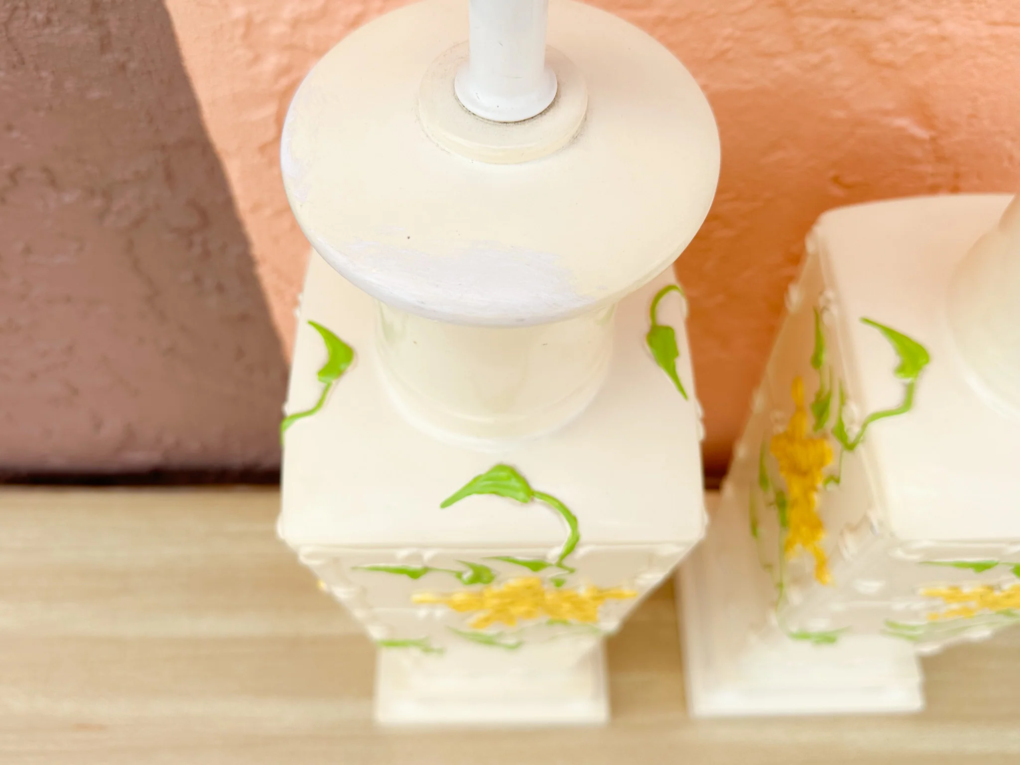 Pair of Yellow Floral Faux Bamboo Lamps - Image 10