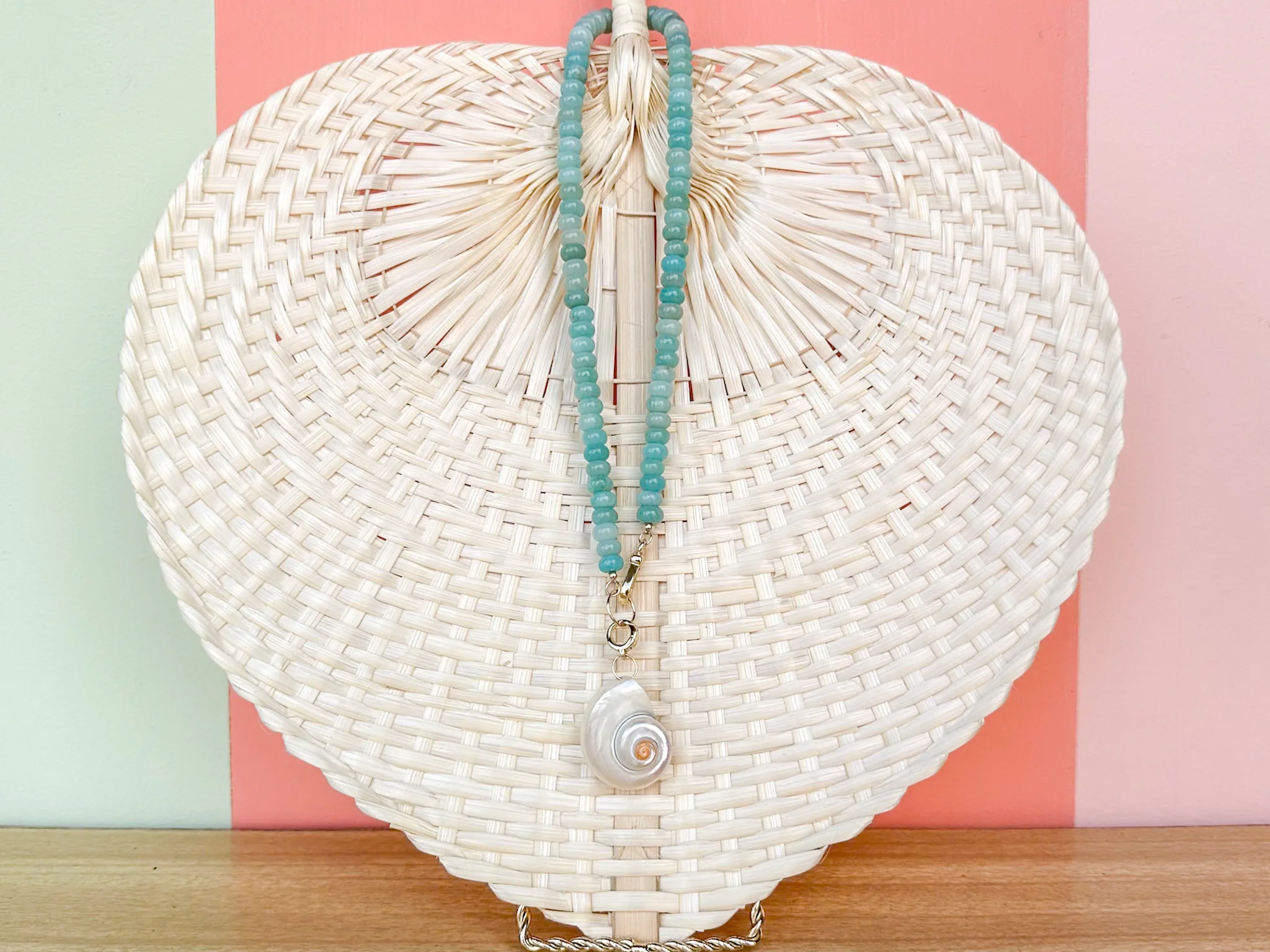 Palm Beach Regency Shell and Gemstone Necklace - Aqua Amazonite