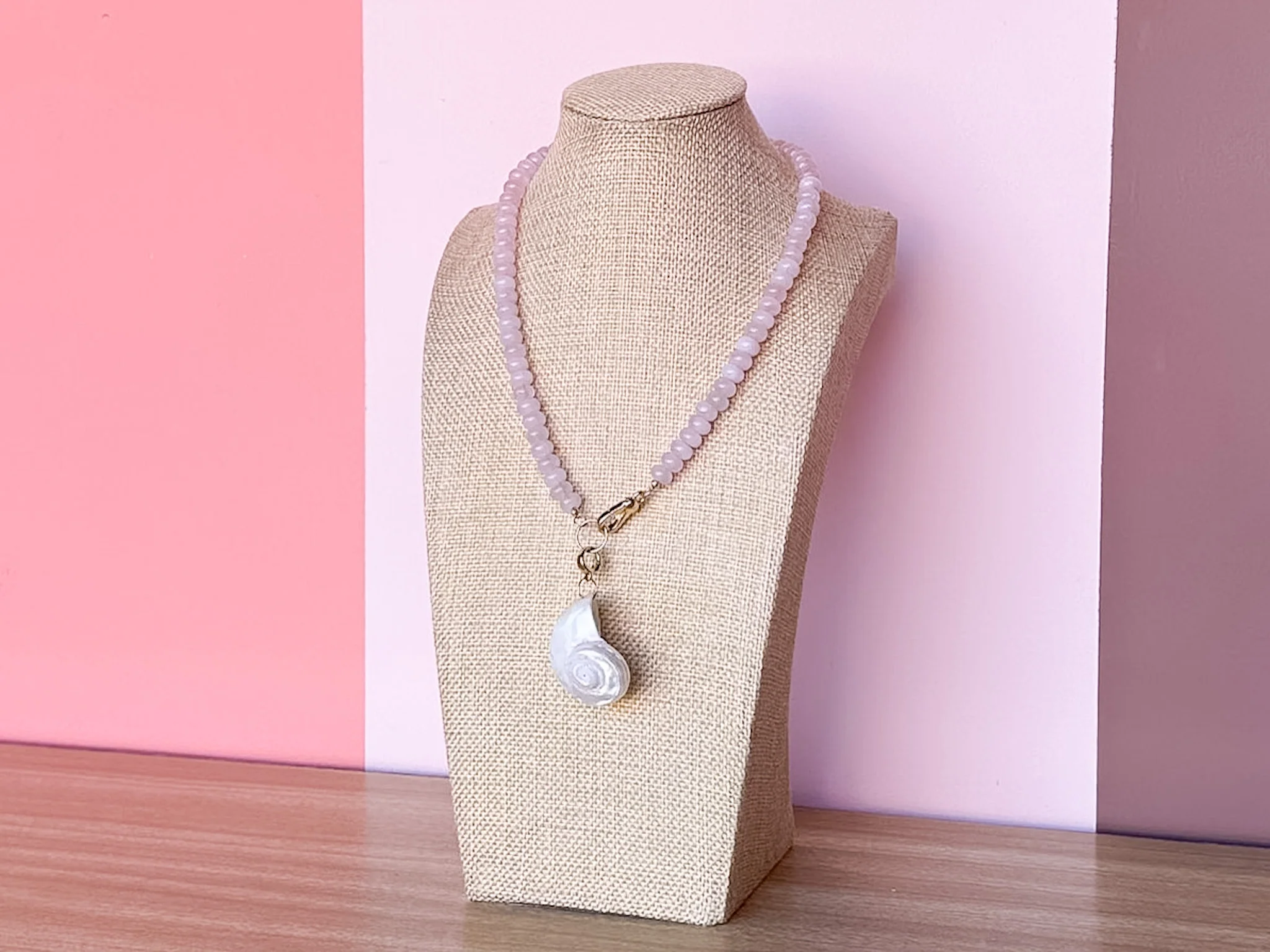 Palm Beach Regency Shell and Gemstone Necklace - Rose Quartz - Image 2