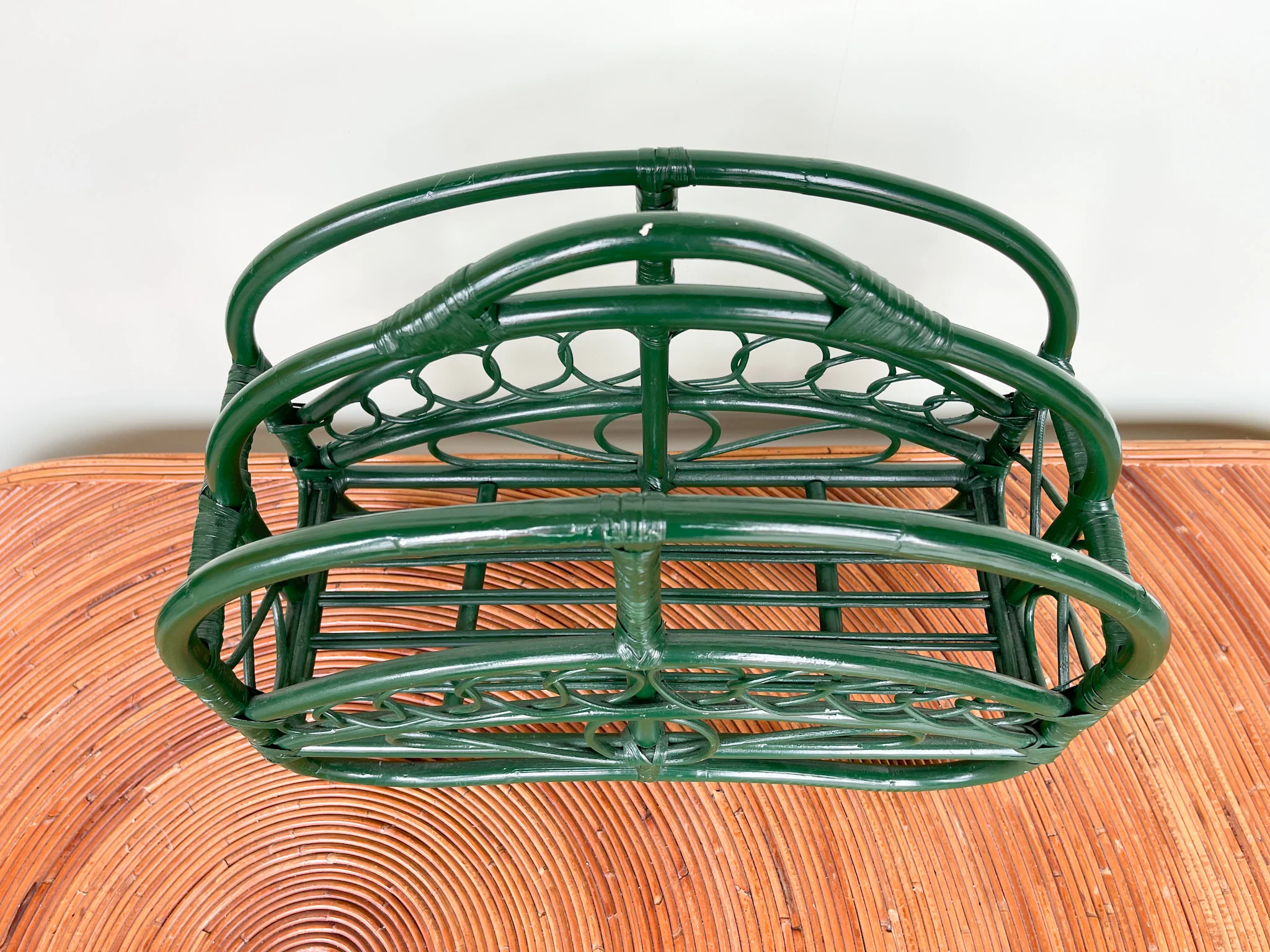 Palm Green Rattan Magazine Rack - Image 3
