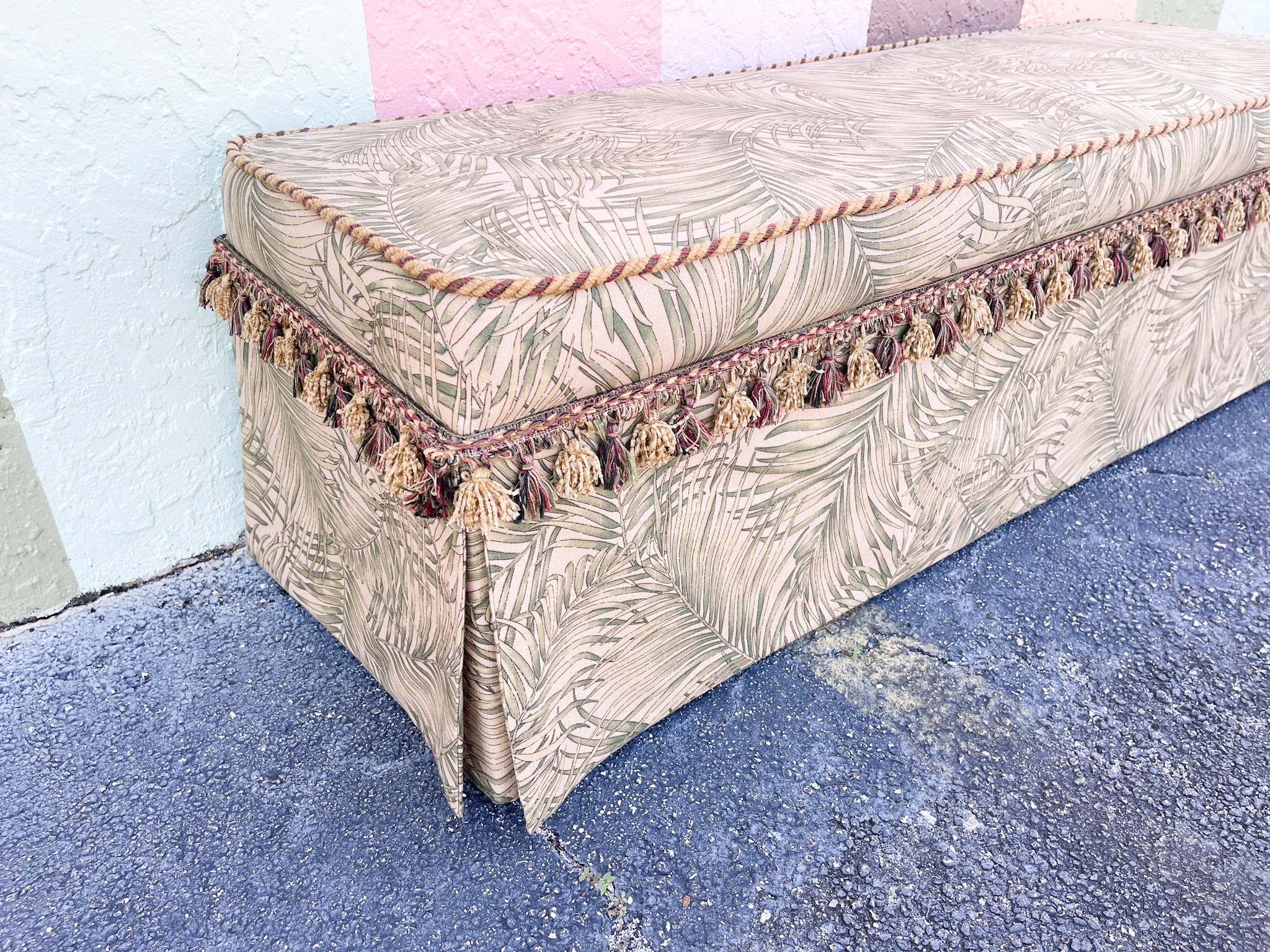 Palm Print Upholstered Bench - Image 3