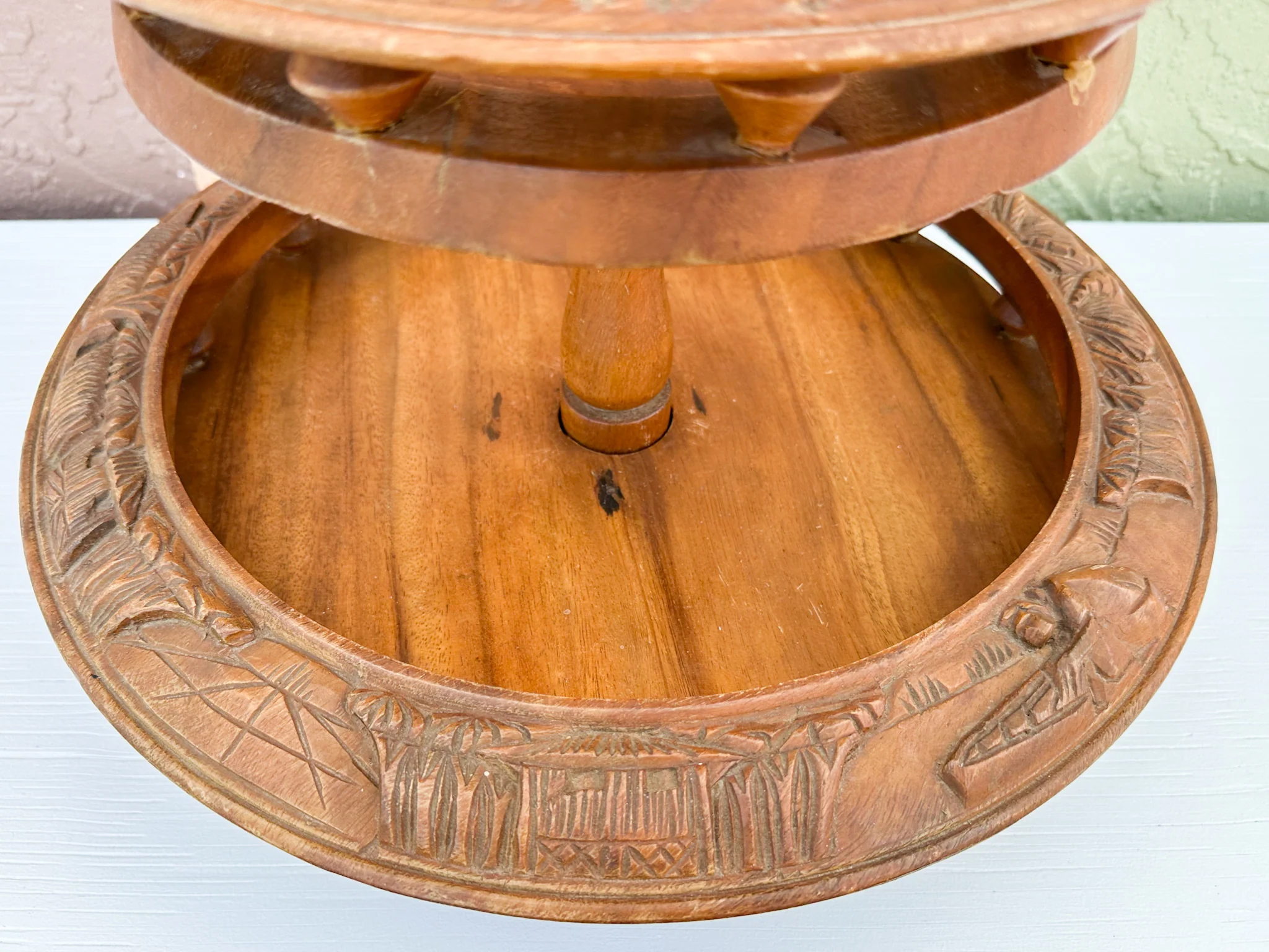 Three Tier Pineapple Wood Carved Lazy Susan - Image 4