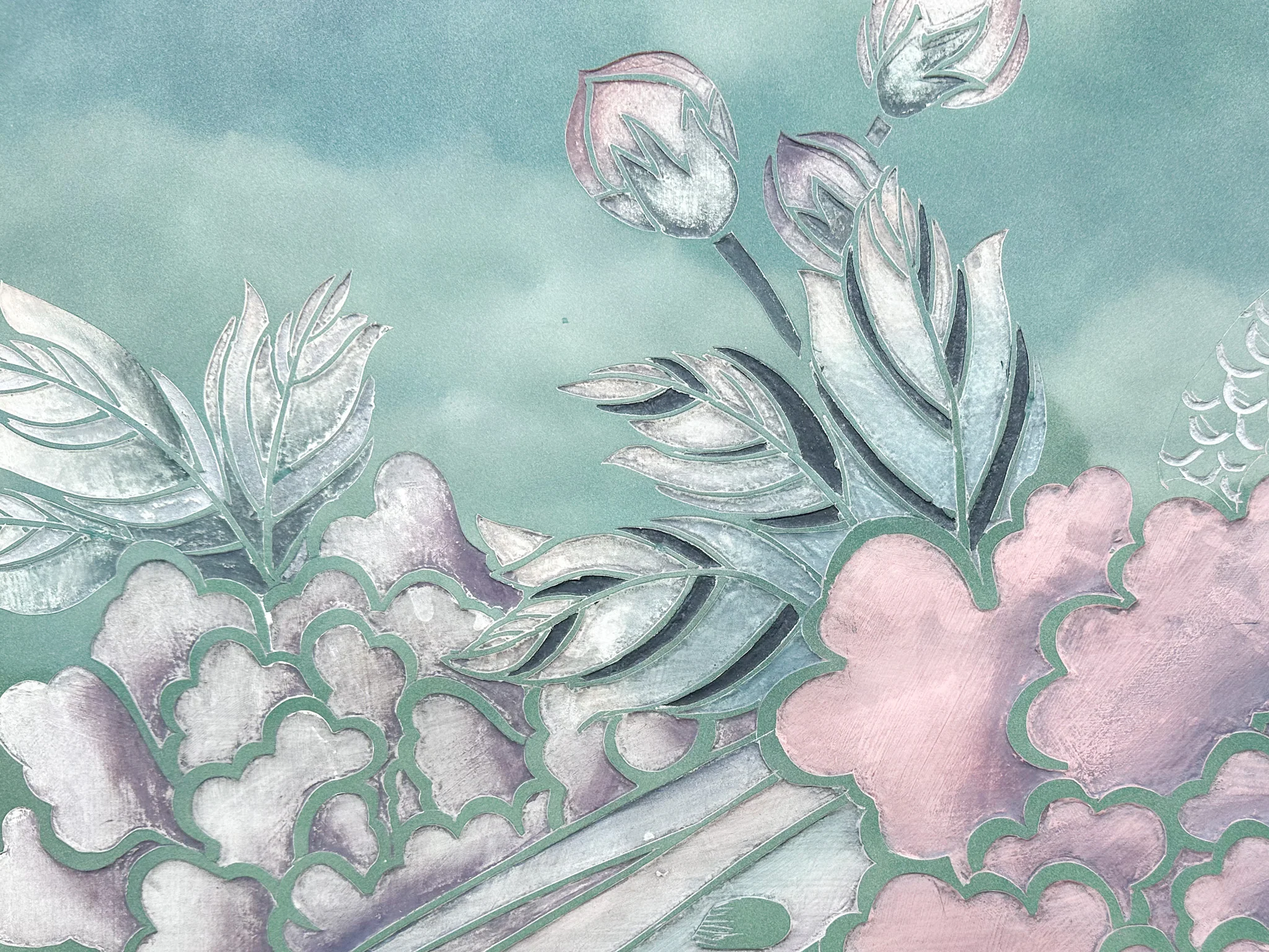 Pink and Green Lacquer Bird Mirror - Image 13