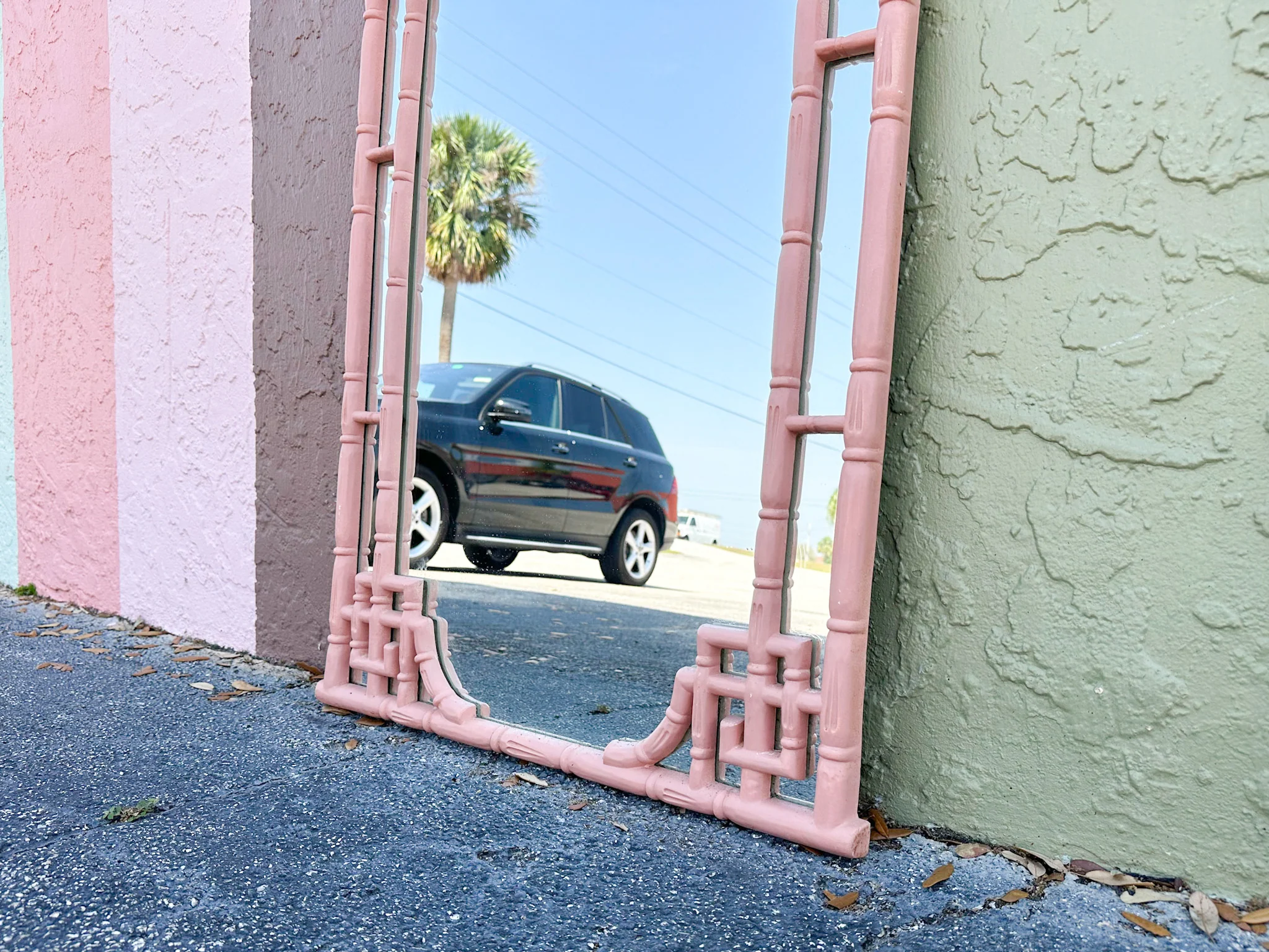 Pink Chic Faux Bamboo Greek Key Mirror - Image 9