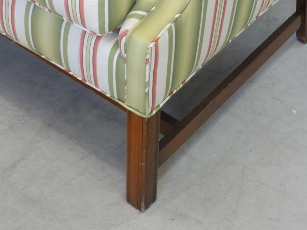 Pink & Green Striped Camel Back Sofa - Image 7