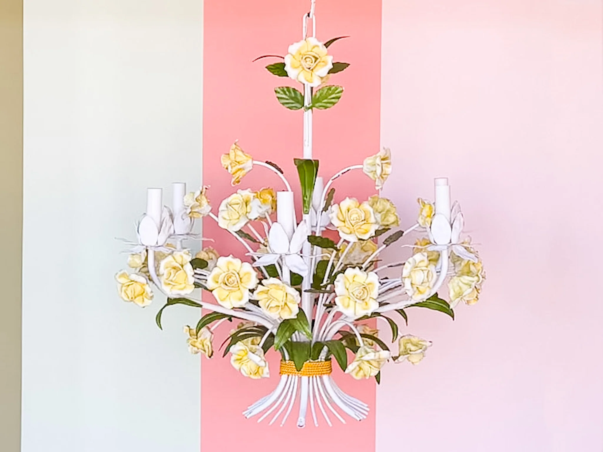 Porcelain Yellow Rose Tole Chandelier