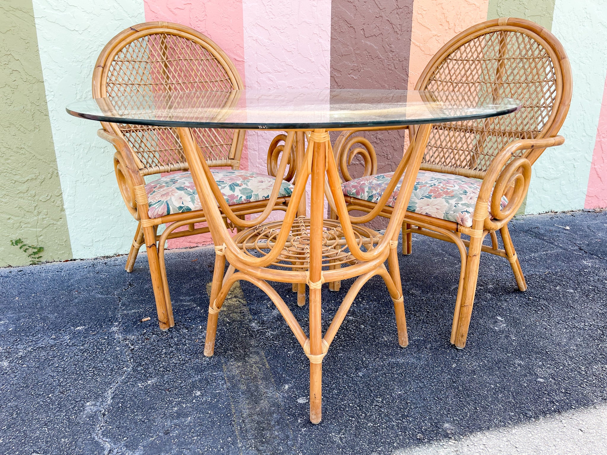 Rattan Balloon Back Table and Chair Set - Image 2