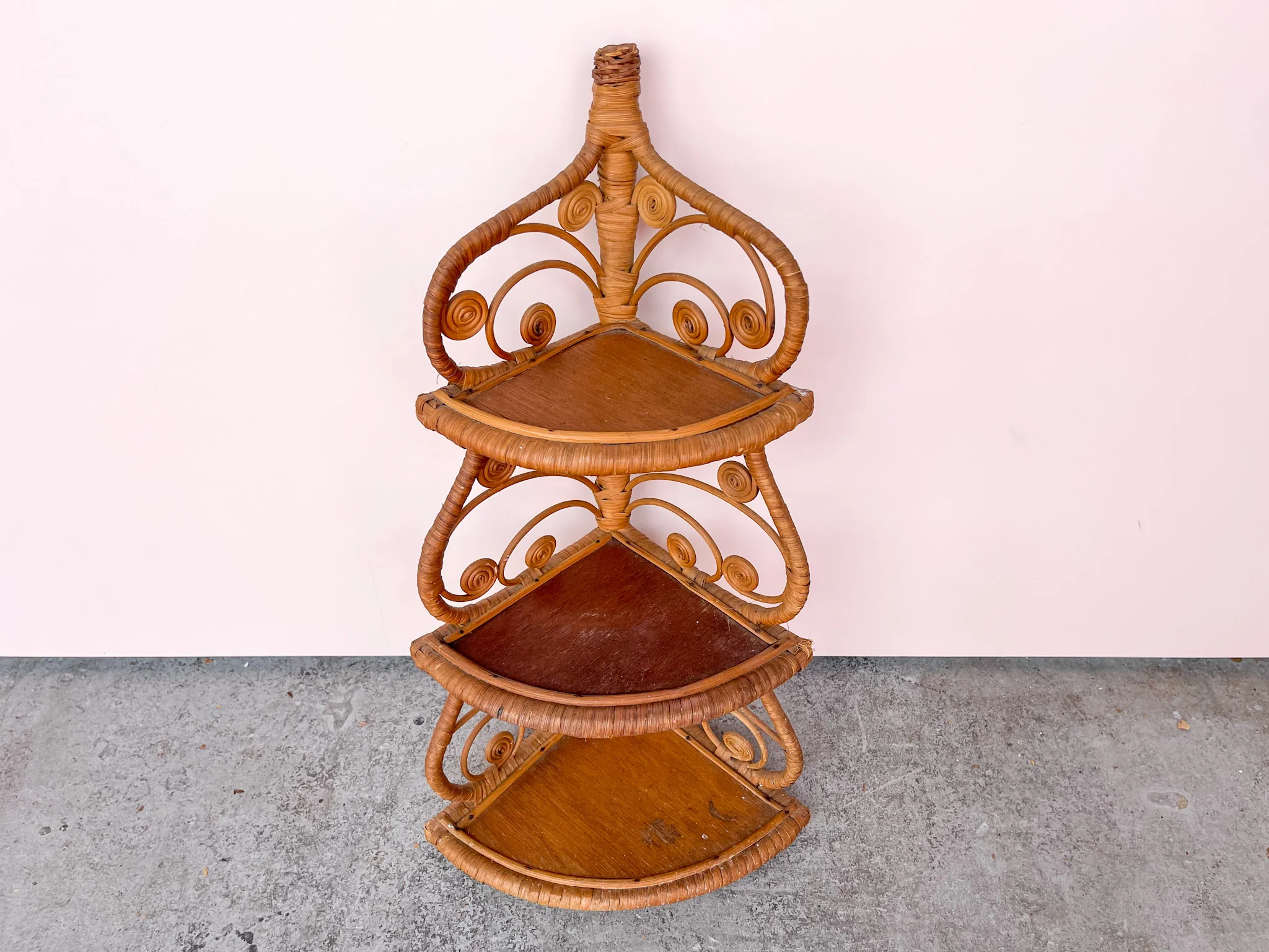 Rattan Fiddlehead Corner Shelf - Image 3
