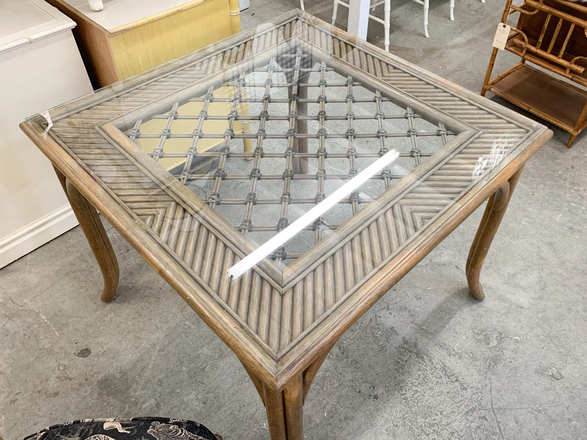 Rattan Game Table and Four Chairs - Image 2