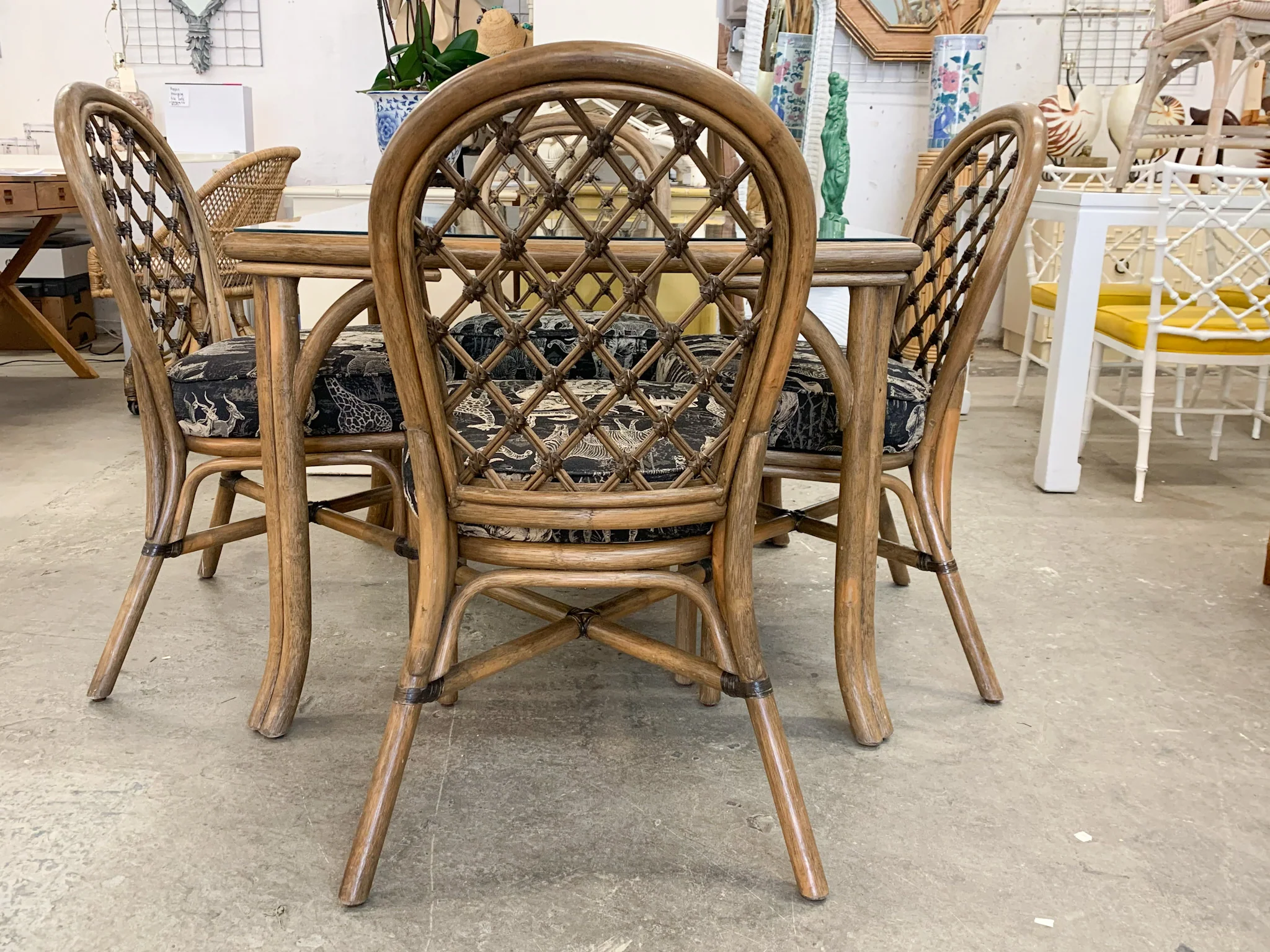 Rattan Game Table and Four Chairs - Image 5
