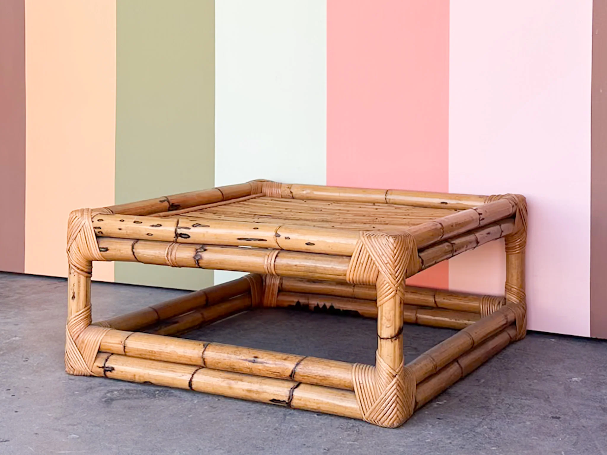 Large Old Florida Rattan Ottoman - Image 3