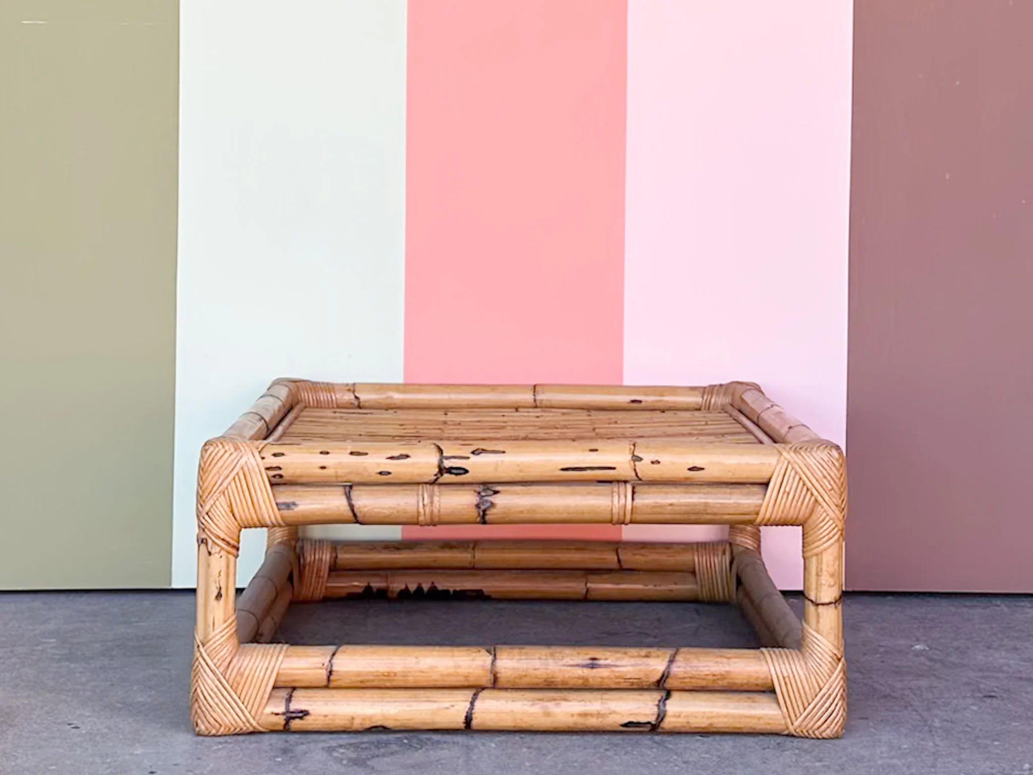 Large Old Florida Rattan Ottoman - Image 4