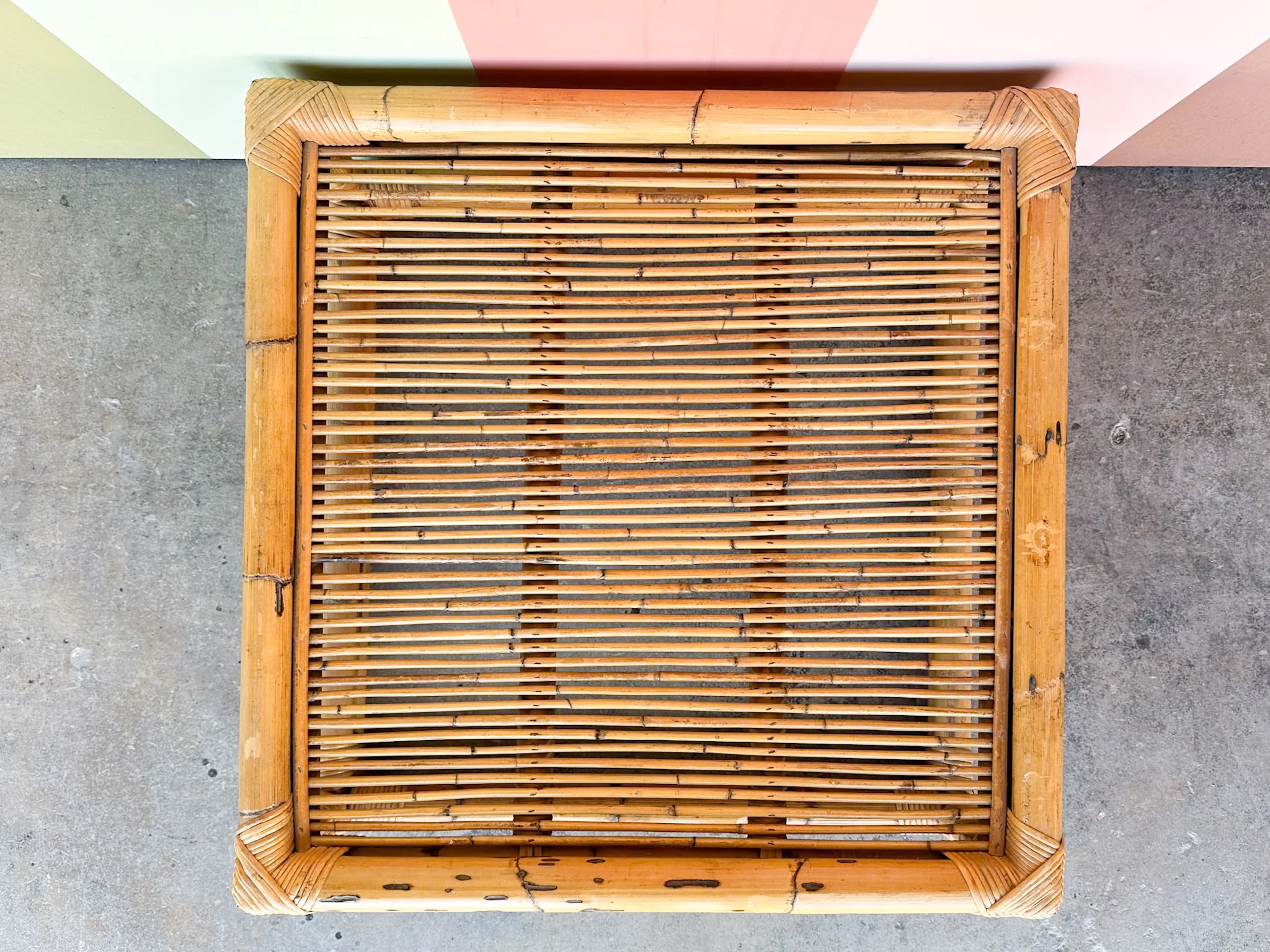 Large Old Florida Rattan Ottoman - Image 5