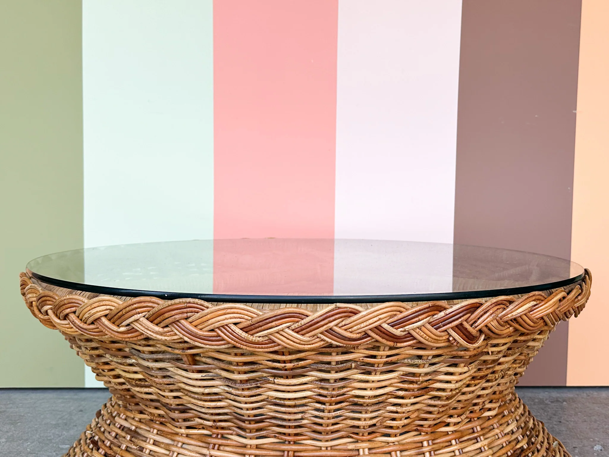 Round Braided Rattan Coffee Table - Image 3