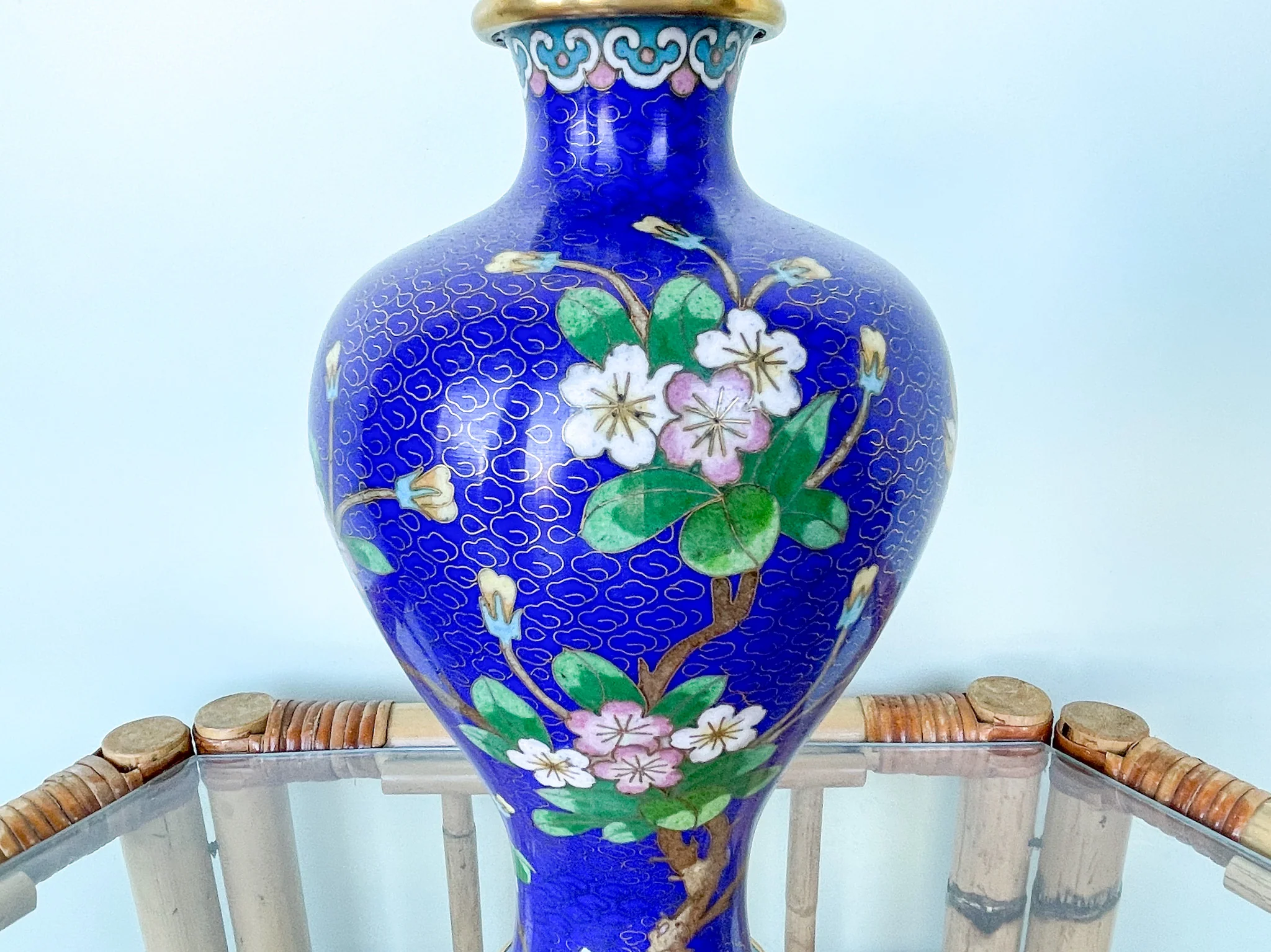 Royal Blue Floral Cloisonné Vase - Image 3