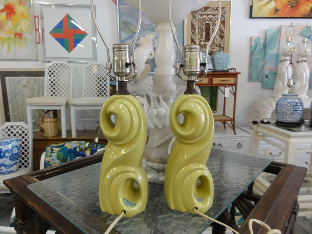 Sculptural Charturese Petite 1950's Lamps - Image 6