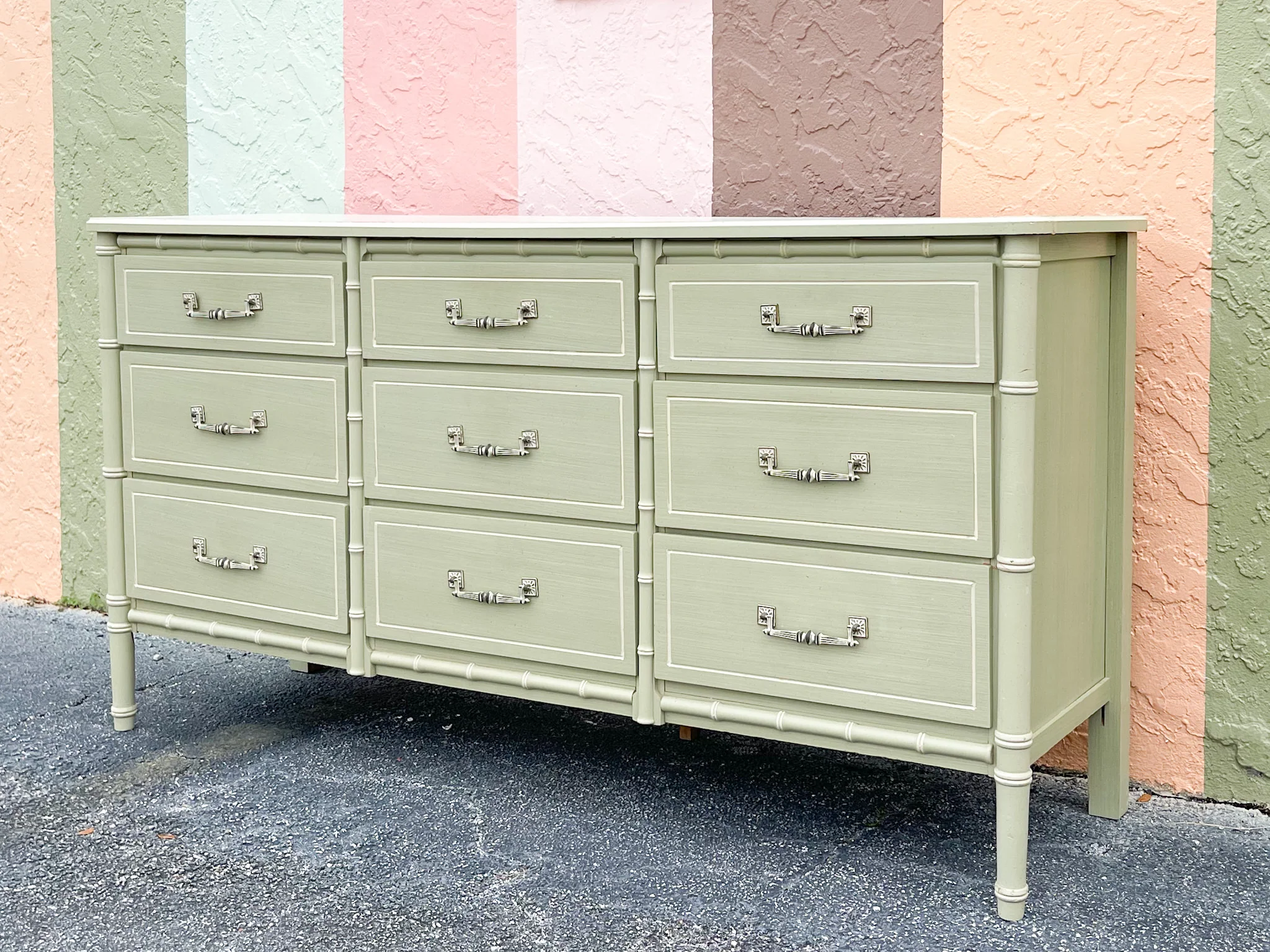 Seafoam Faux Bamboo Dresser - Image 6
