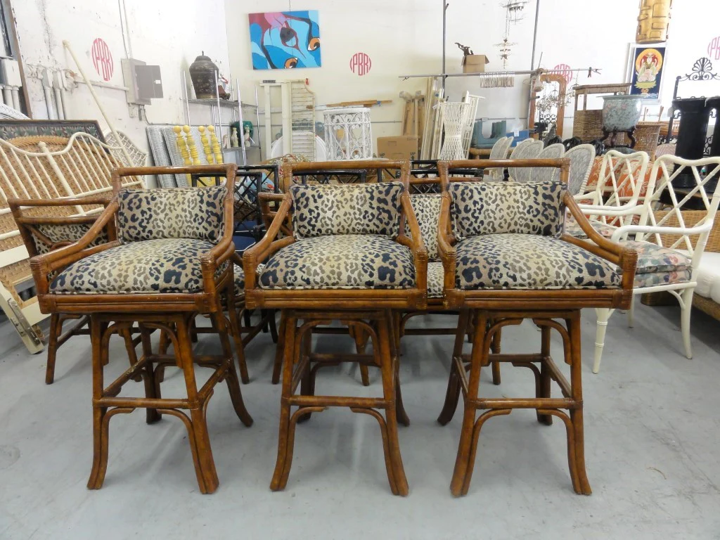 Set of 3 McGuire Style Rattan Target Barstools - Image 4