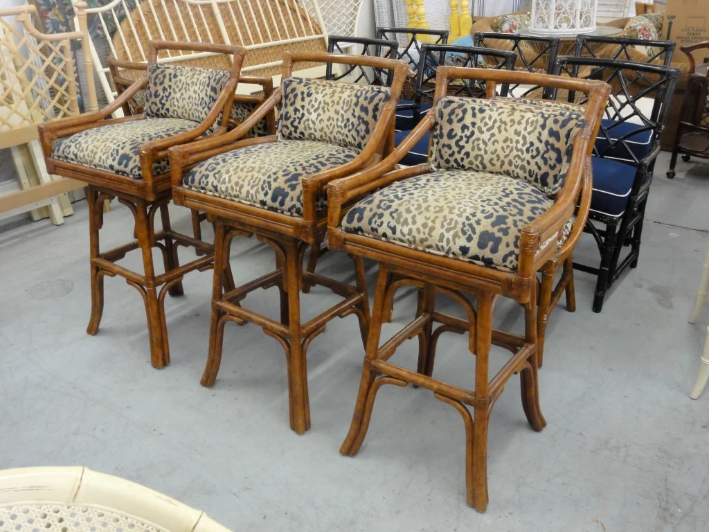 Set of 3 McGuire Style Rattan Target Barstools - Image 5