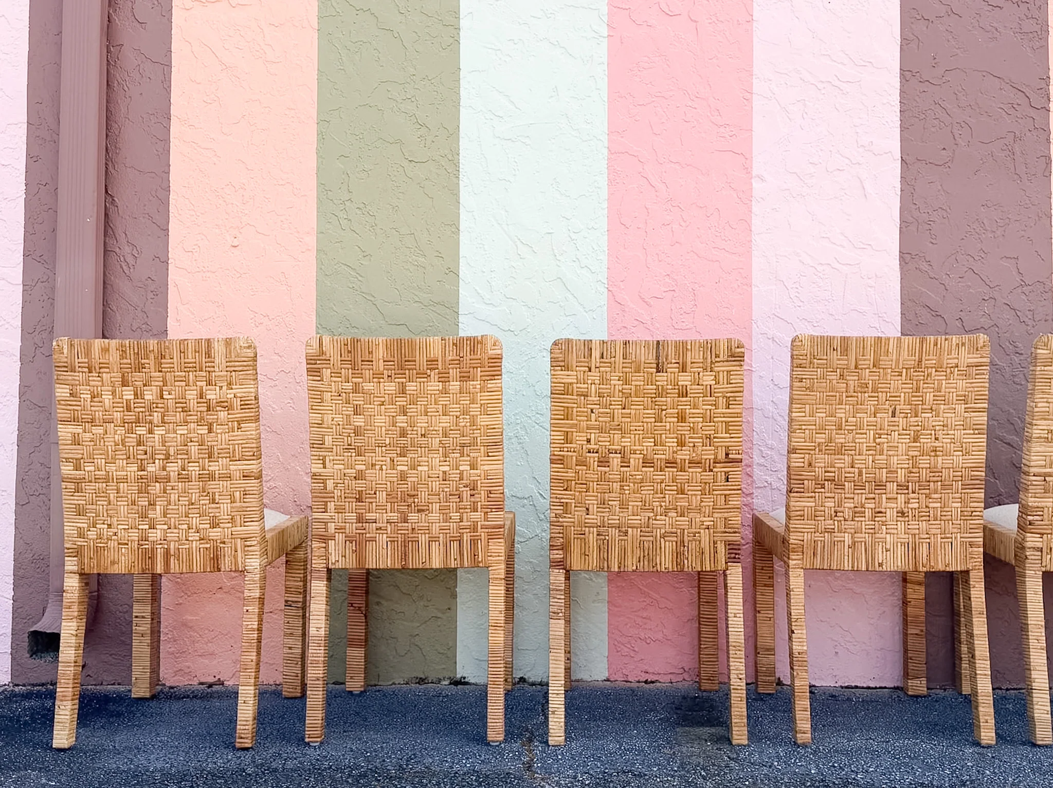 Set of Eight Baldwin Style Rattan Wrapped Dining Chairs - Image 11
