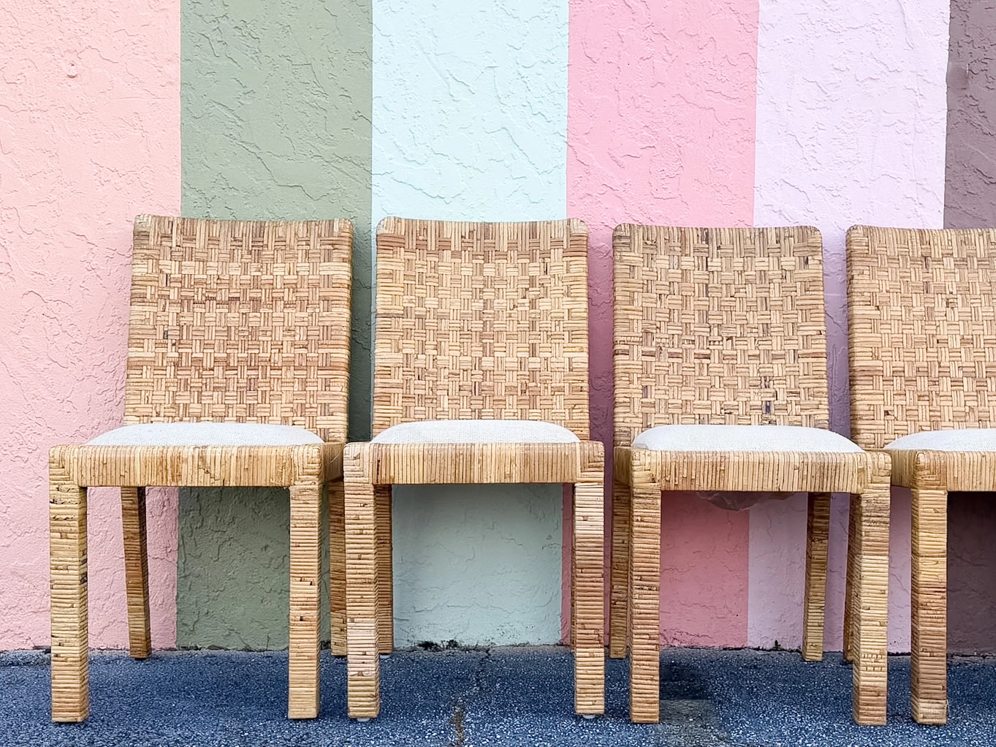 Set of Eight Baldwin Style Rattan Wrapped Dining Chairs - Image 6