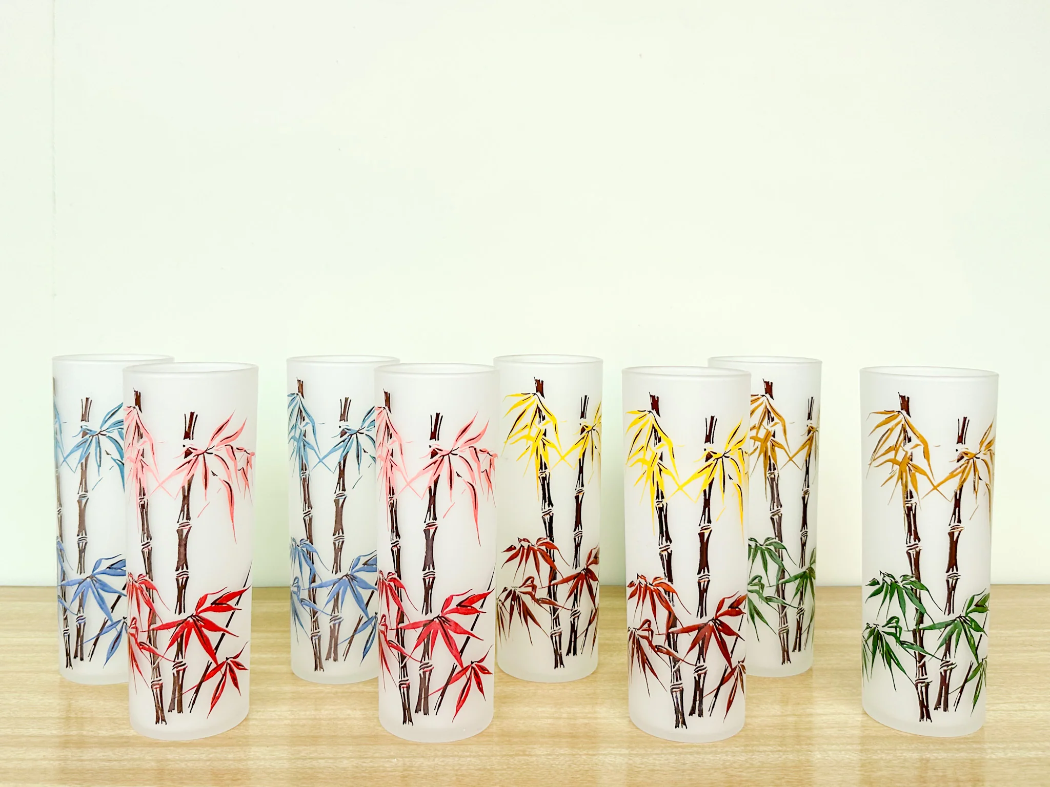 Set of Eight Federal Glass Frosted Bamboo Glassware - Image 2