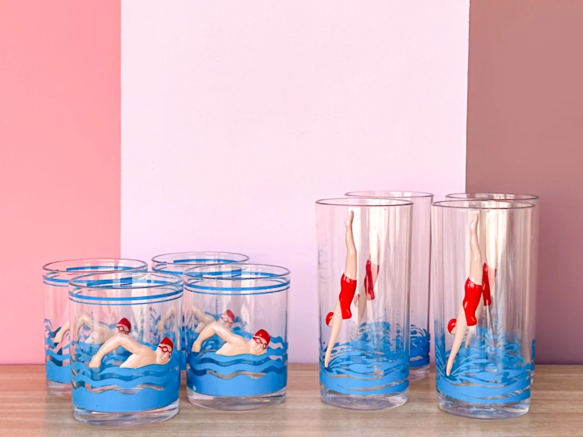 Set of Eight HJ Stotter Swimmer Acrylic Glassware - Image 2