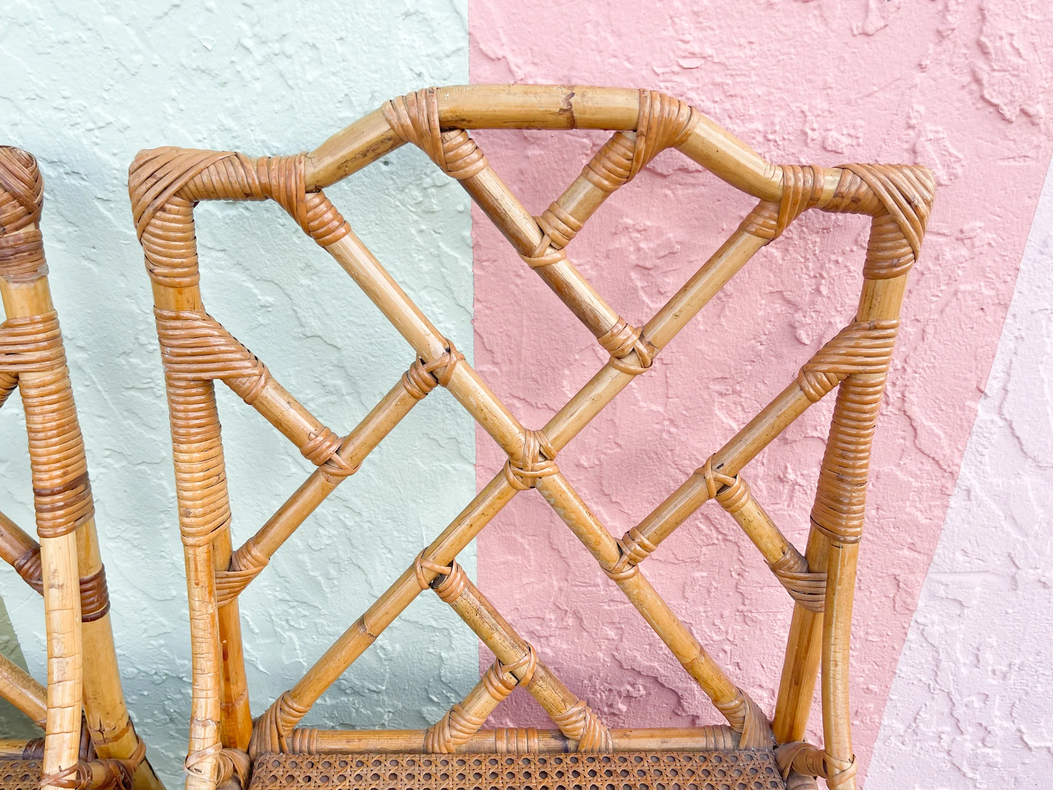 Set of Eight Italian Chippendale Rattan Dining Chairs - Image 10