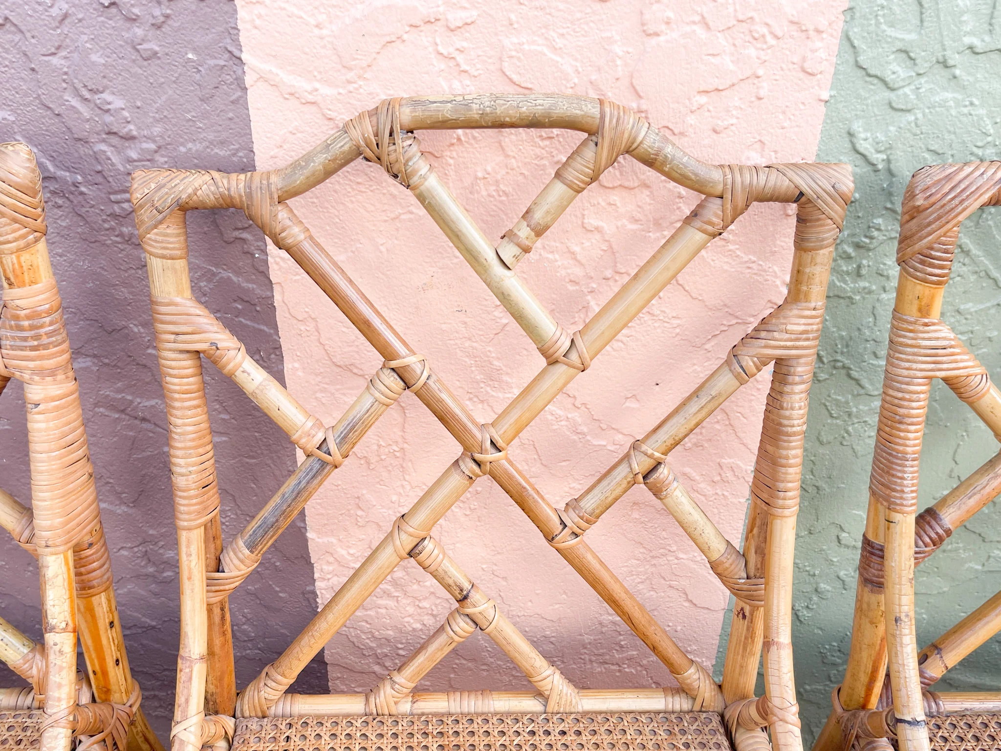 Set of Eight Italian Chippendale Rattan Dining Chairs - Image 14