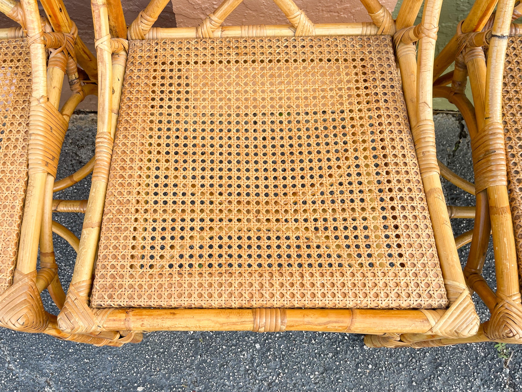 Set of Eight Italian Chippendale Rattan Dining Chairs - Image 15