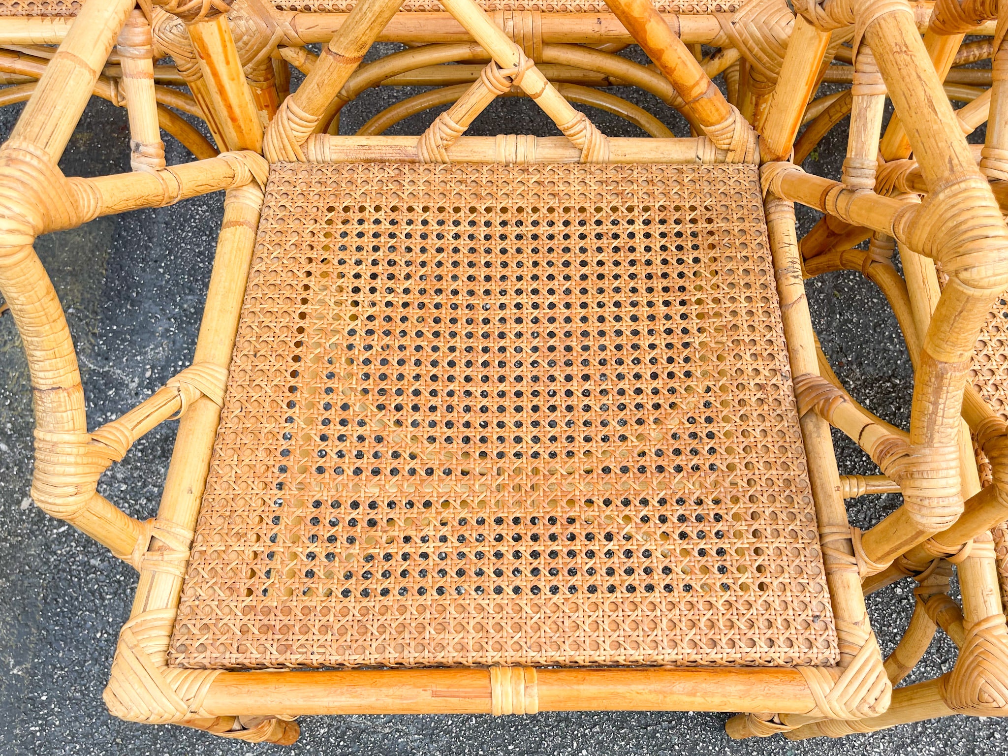 Set of Eight Italian Chippendale Rattan Dining Chairs - Image 6
