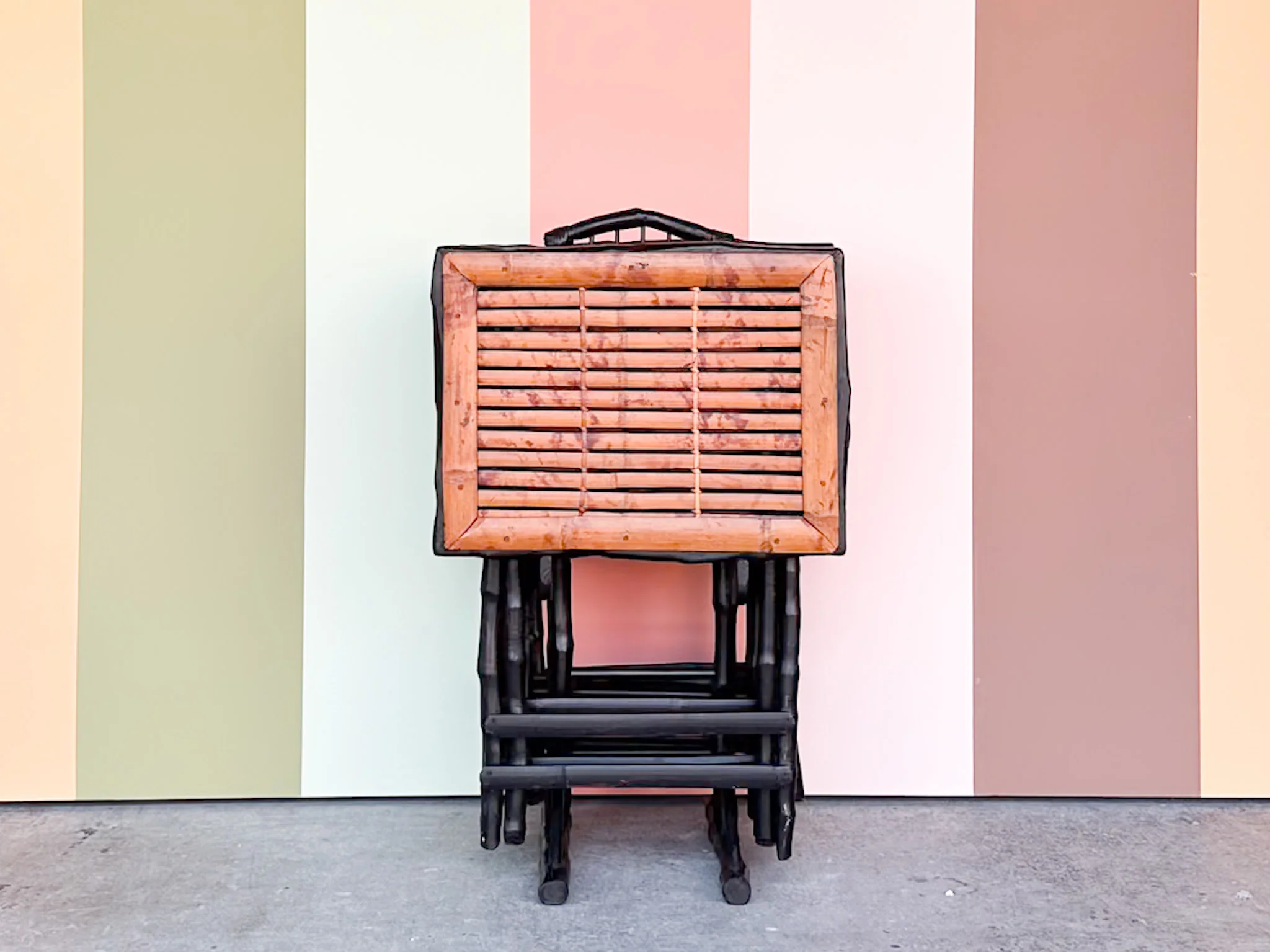 Set of Four Bamboo Folding Tables and Stand - Image 2