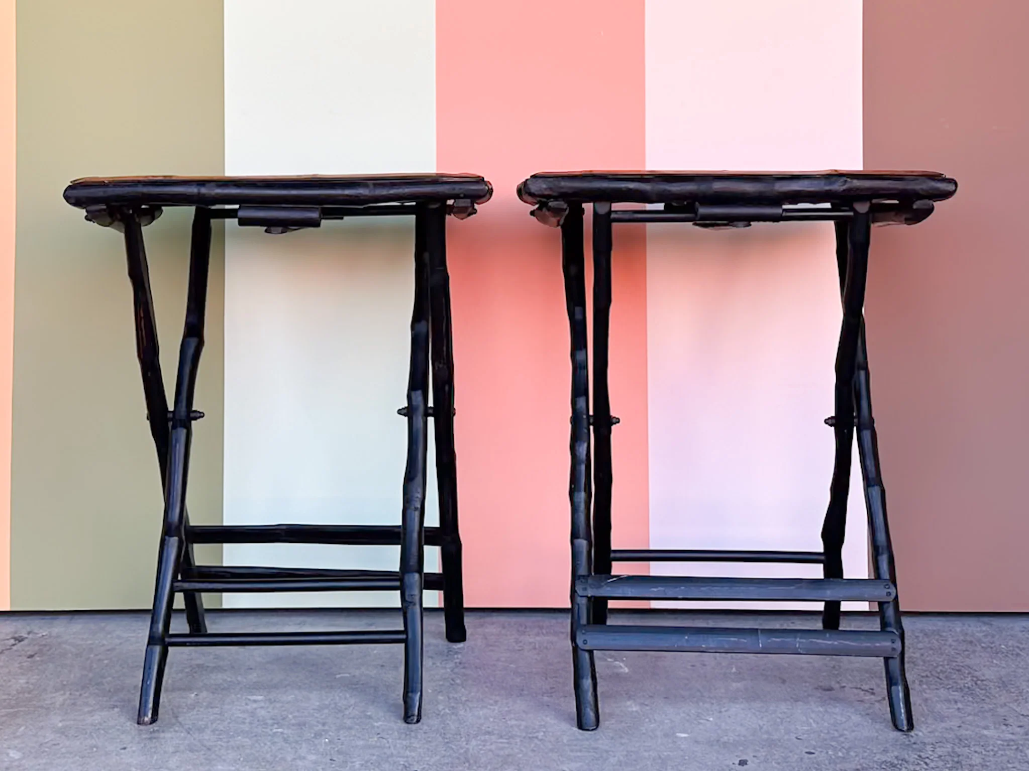 Set of Four Bamboo Folding Tables and Stand - Image 3