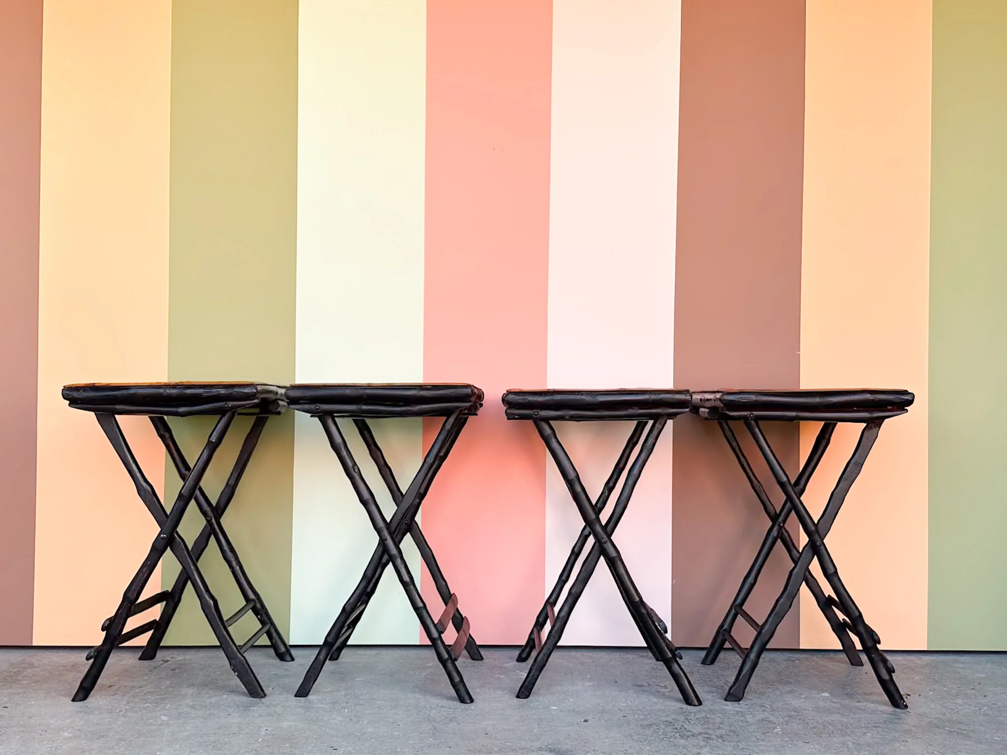 Set of Four Bamboo Folding Tables and Stand - Image 8