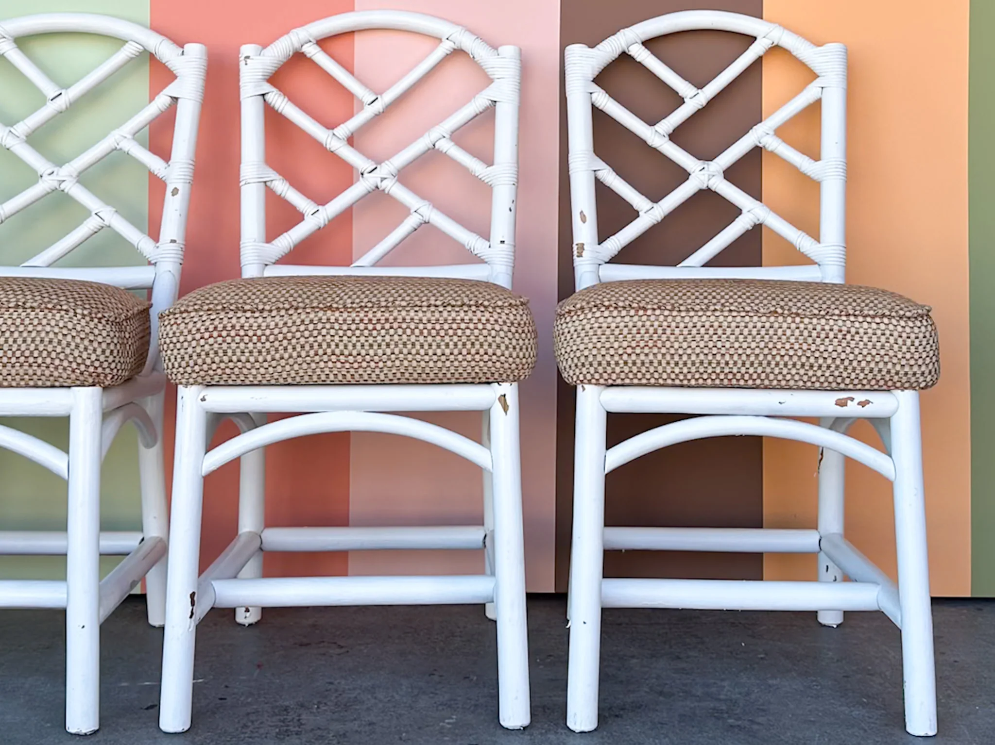 Set of Four Chippendale Rattan Dining Chairs - Image 7